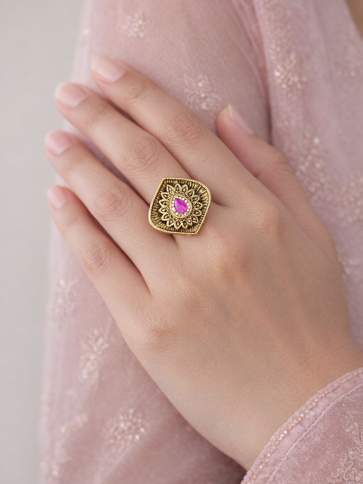 Devika Classic Ring in Hot Pink 