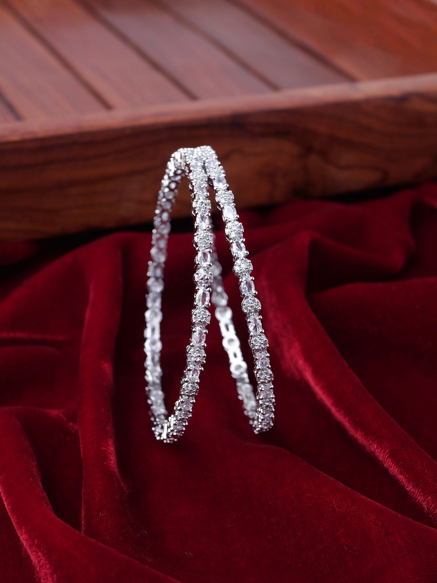 Devina Cubic Zirconia Bangles in Rhodium