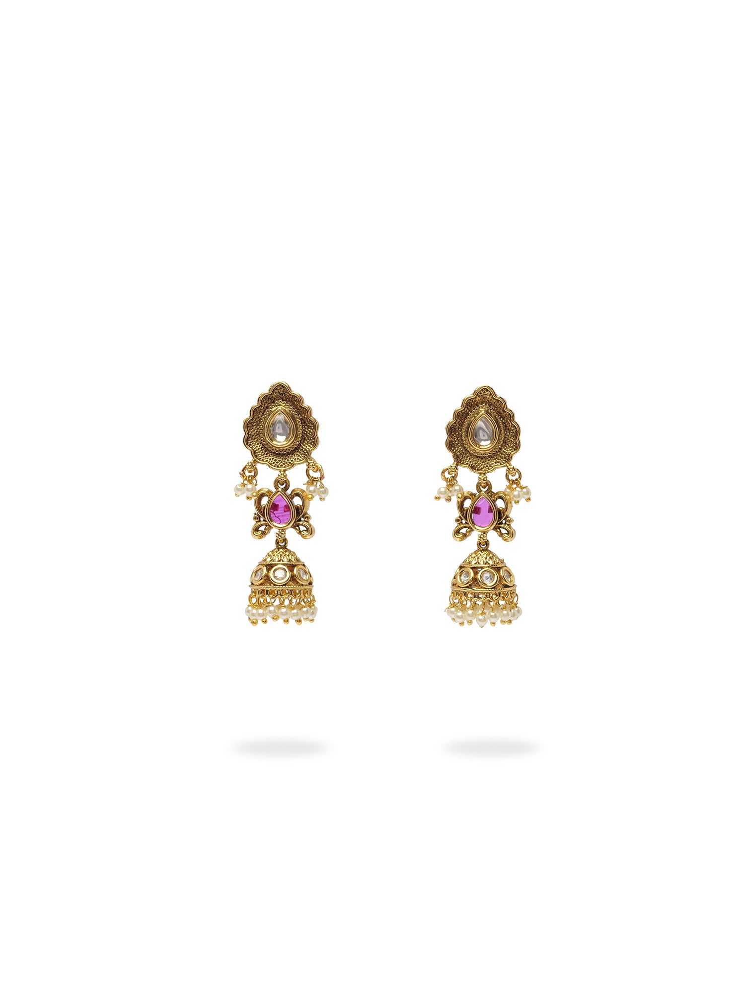 Devira Kundan Necklace Set in Hot Pink and Light Green