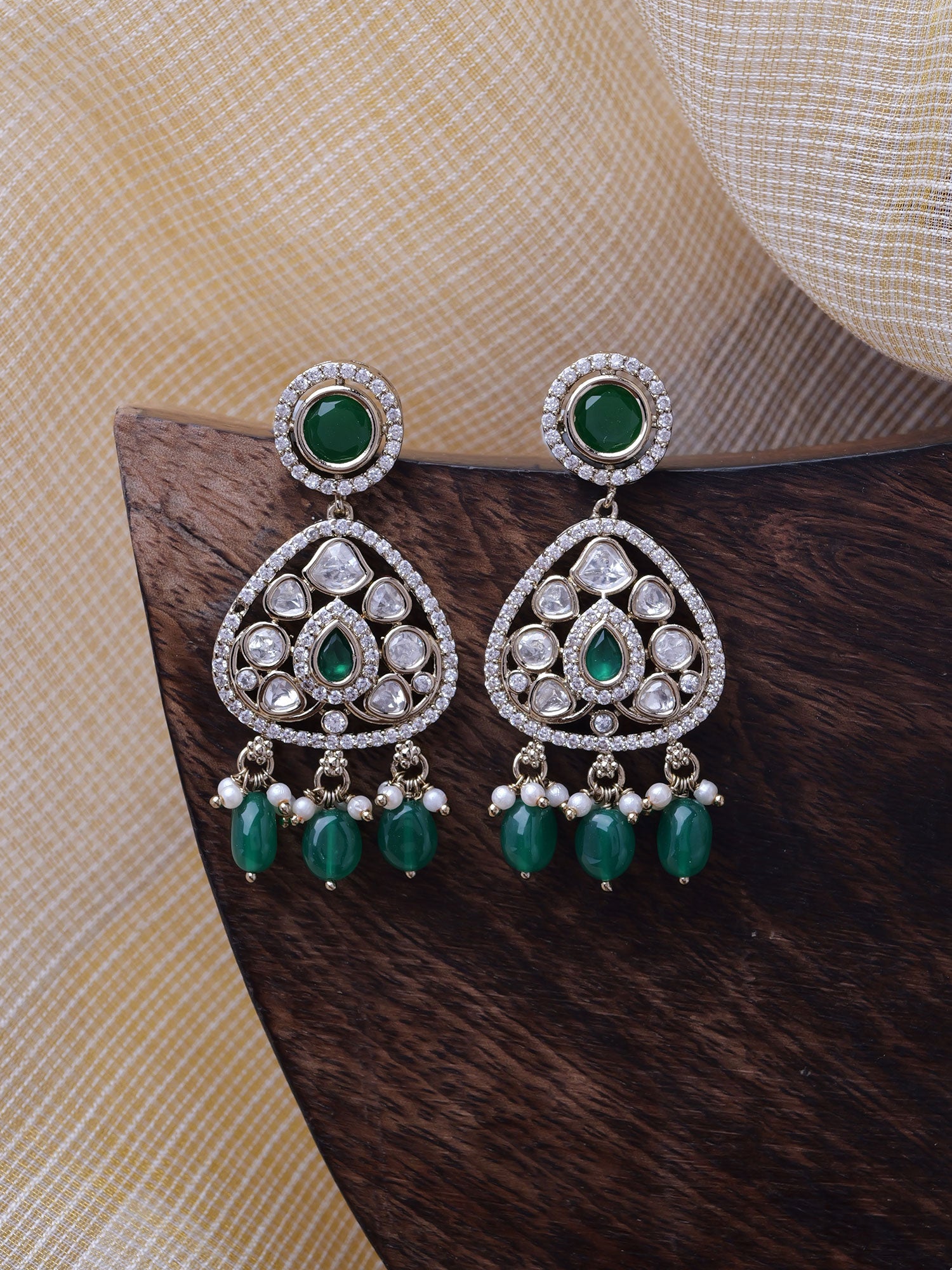 Divya Kundan Earrings in Green