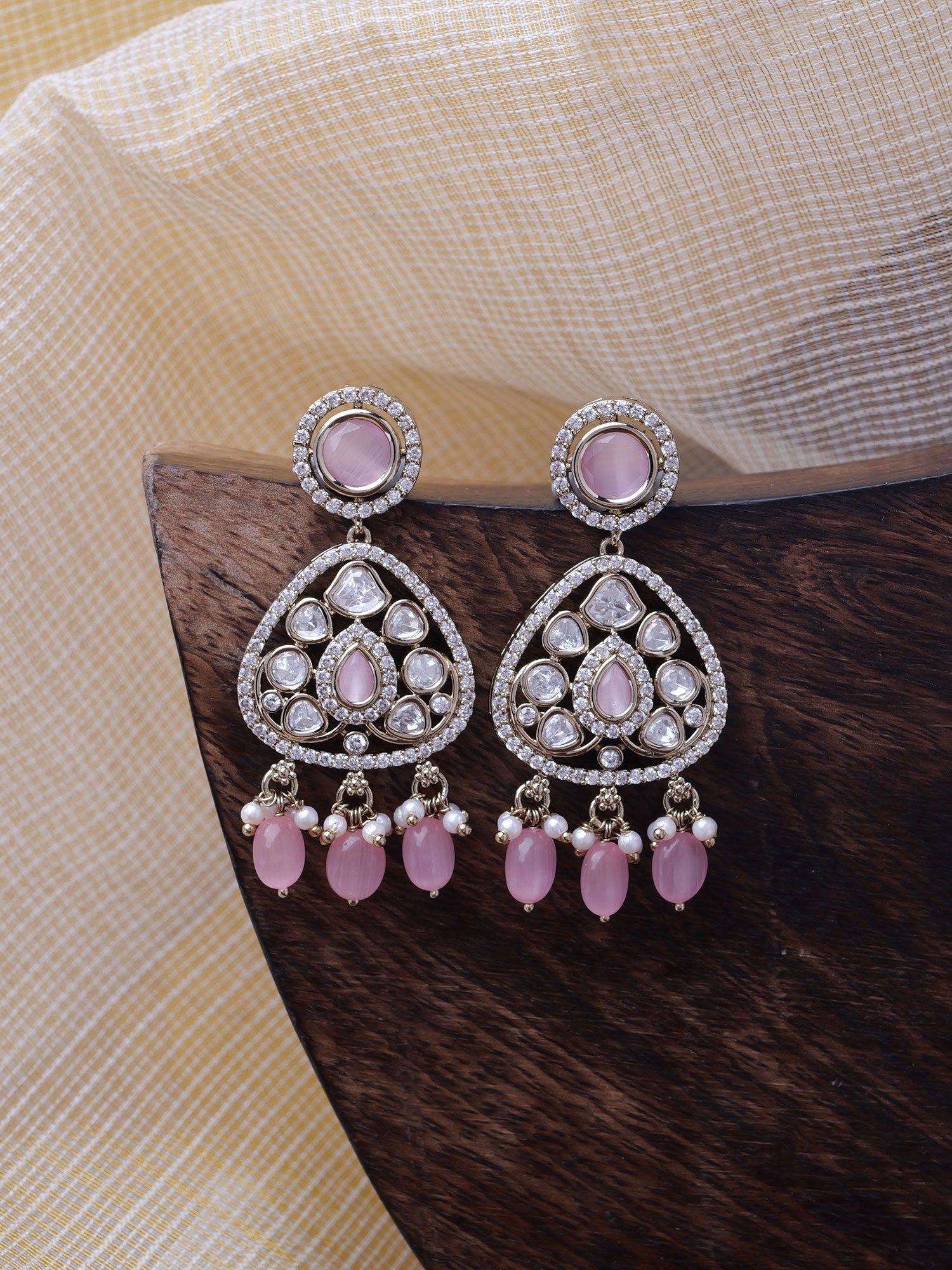 Divya Kundan Earrings in Pink
