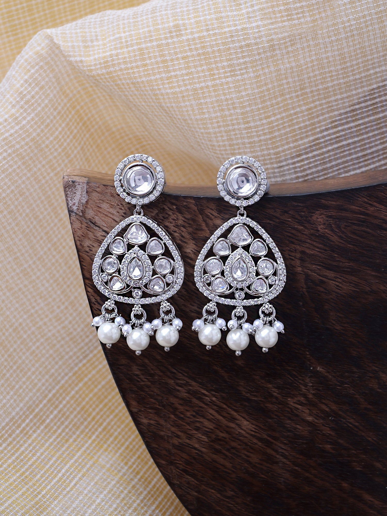 Divya Kundan Earrings in Rhodium
