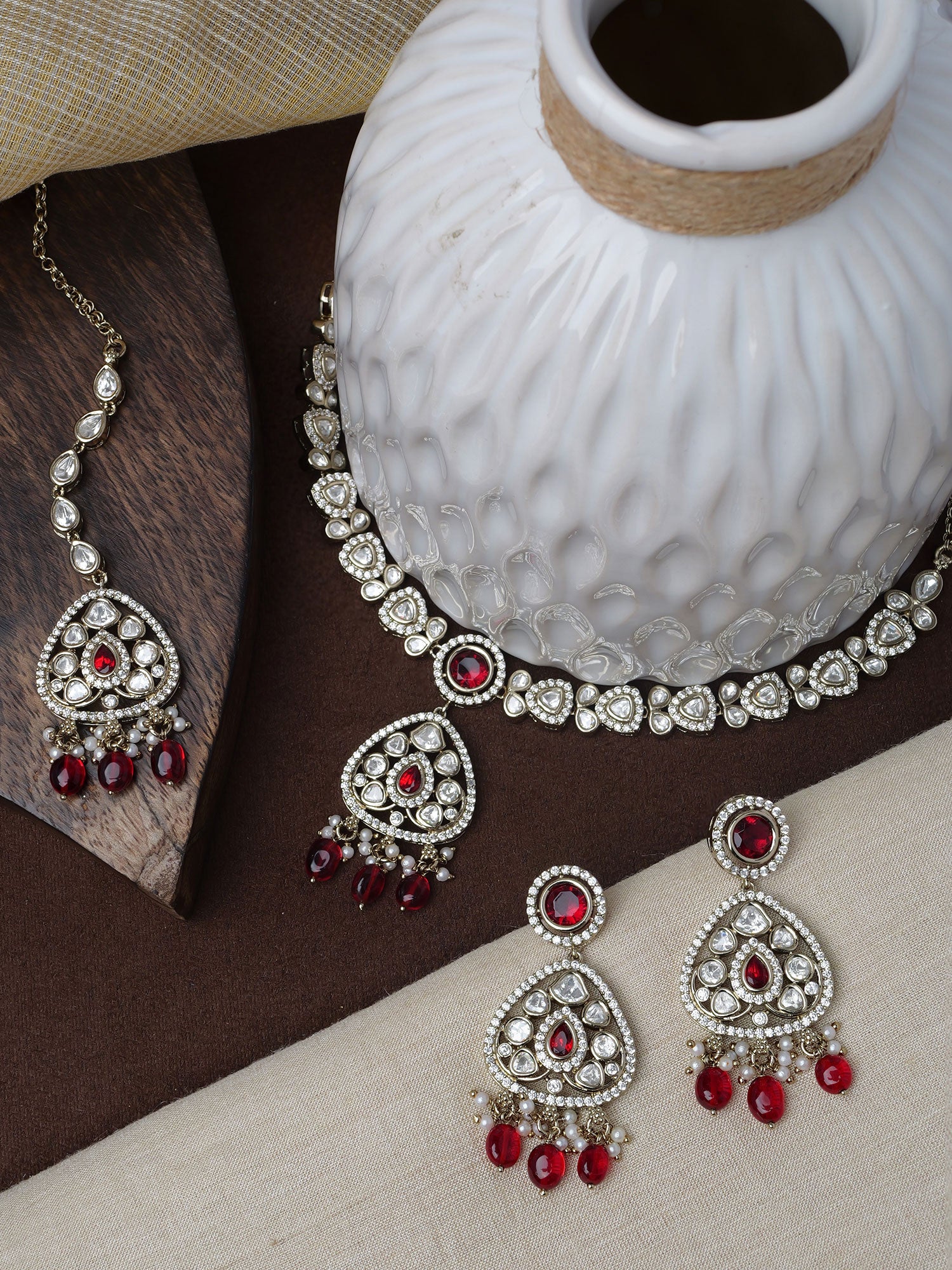 Divya Kundan Necklace Set in Maroon
