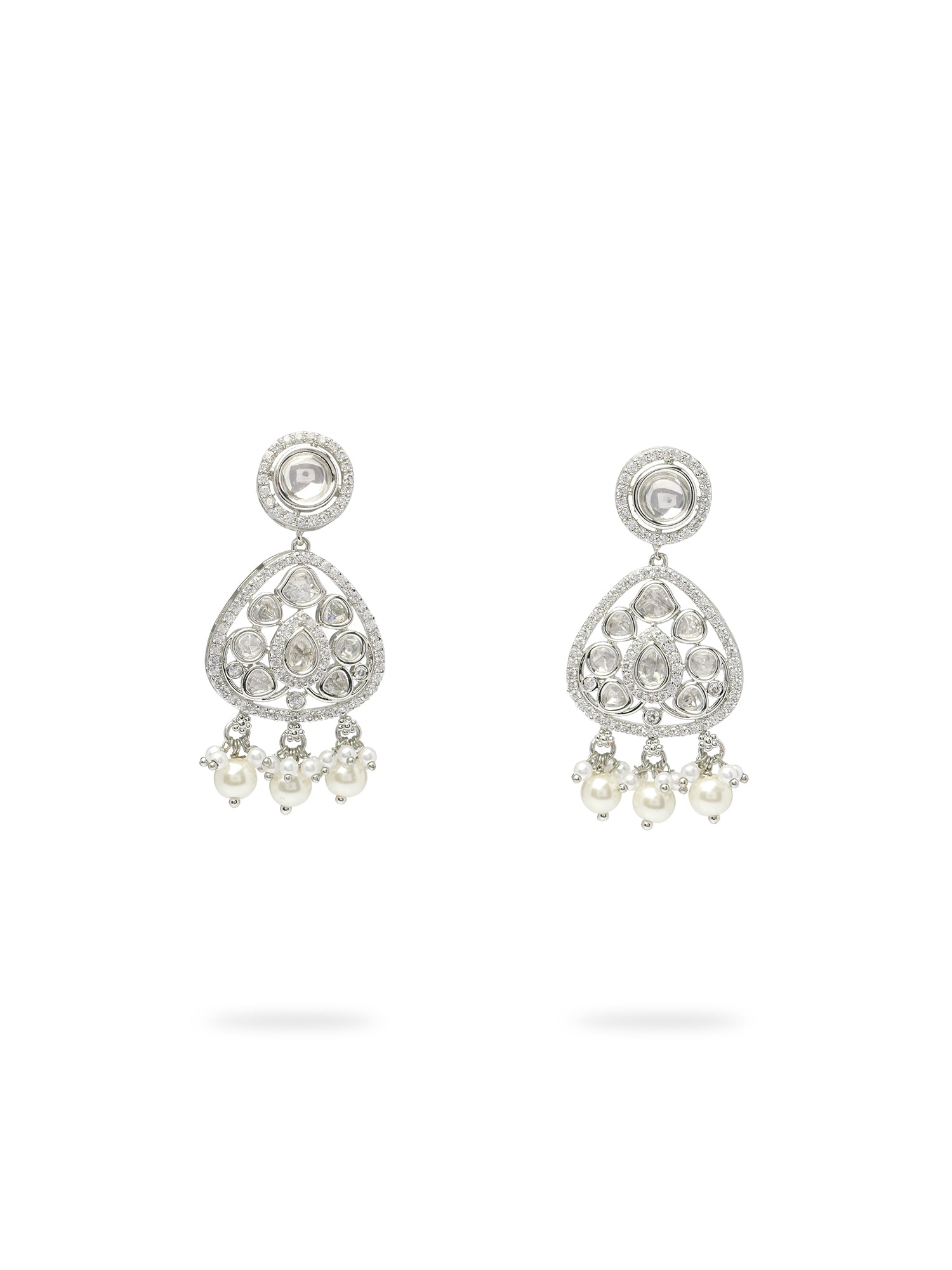 Divya Kundan Earrings in Rhodium