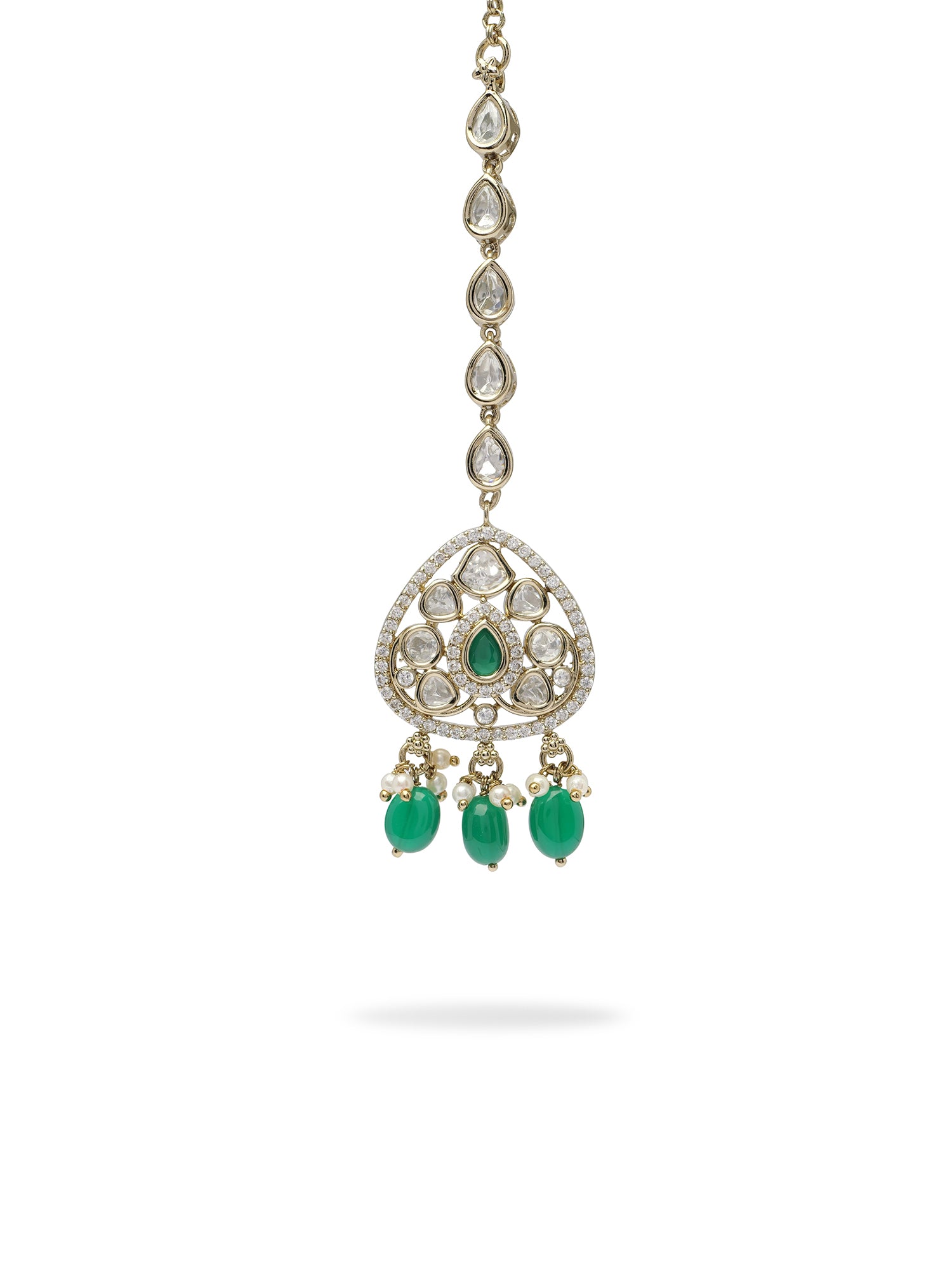 Divya Kundan Maang Tikka in Green
