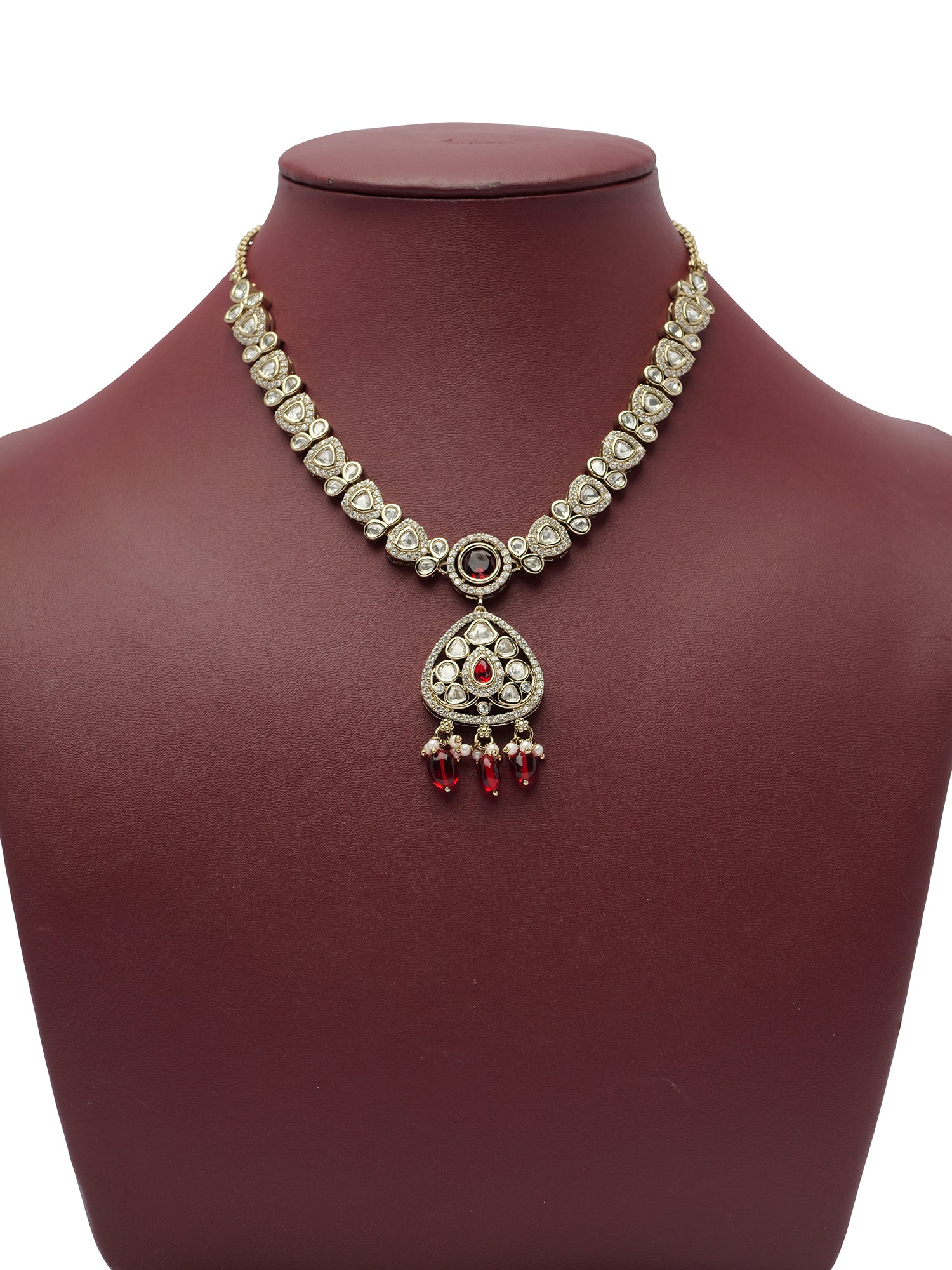Divya Kundan Necklace Set in Maroon