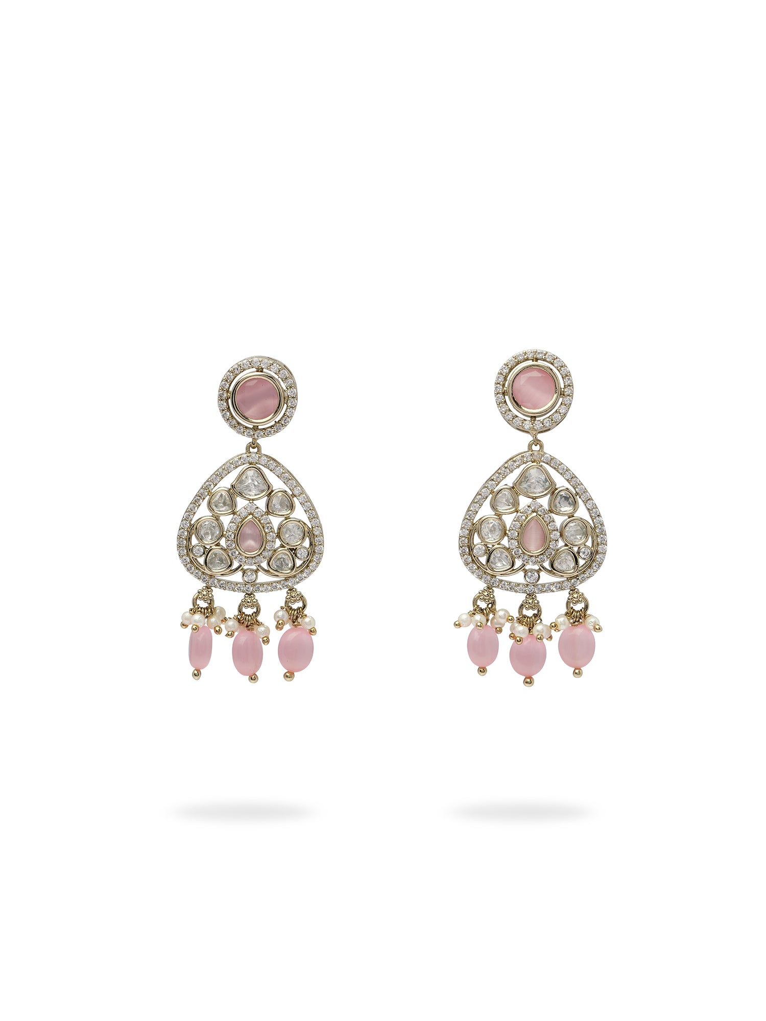 Divya Kundan Necklace Set in Pink