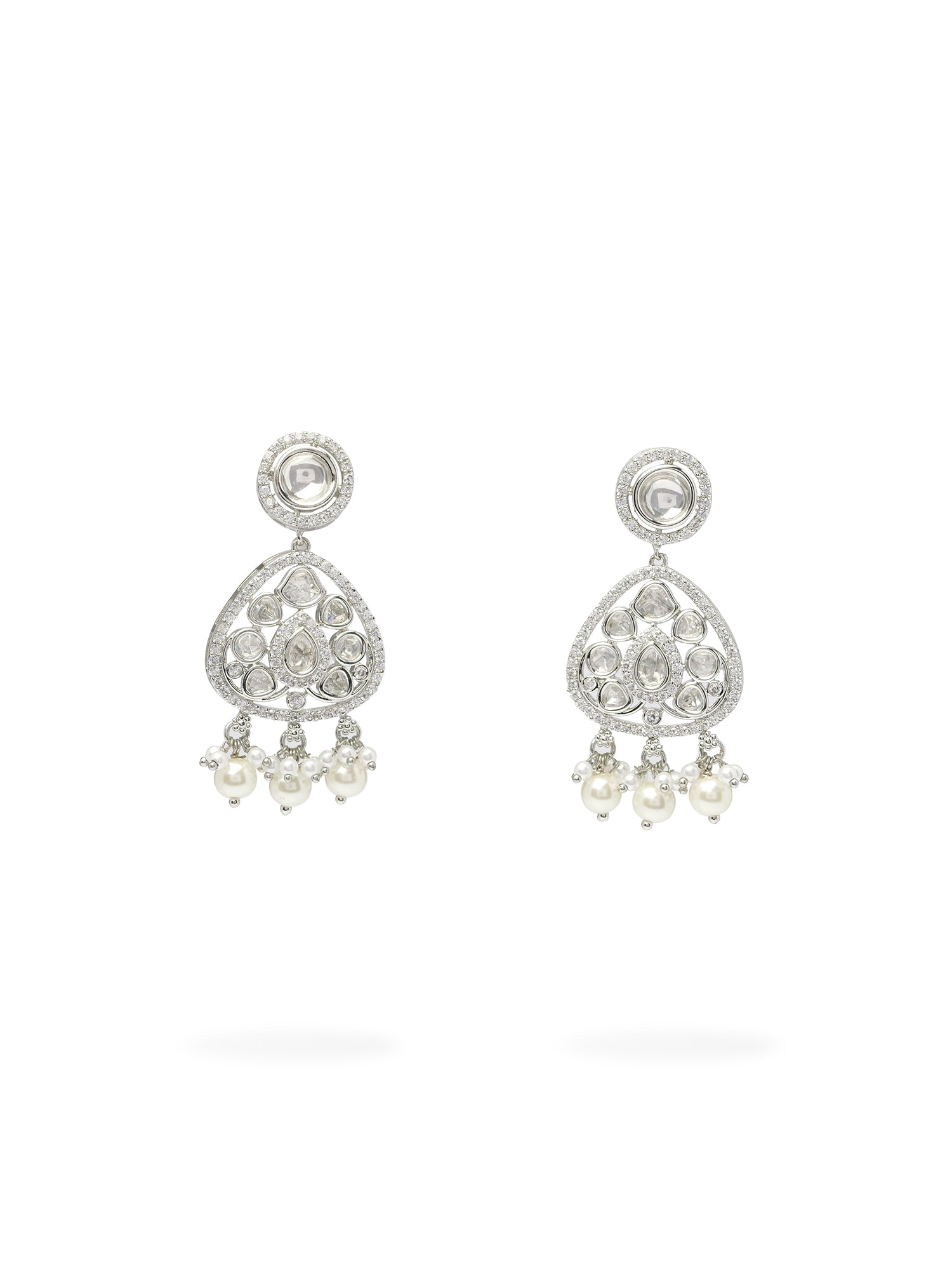 Divya Kundan Necklace Set in Rhodium