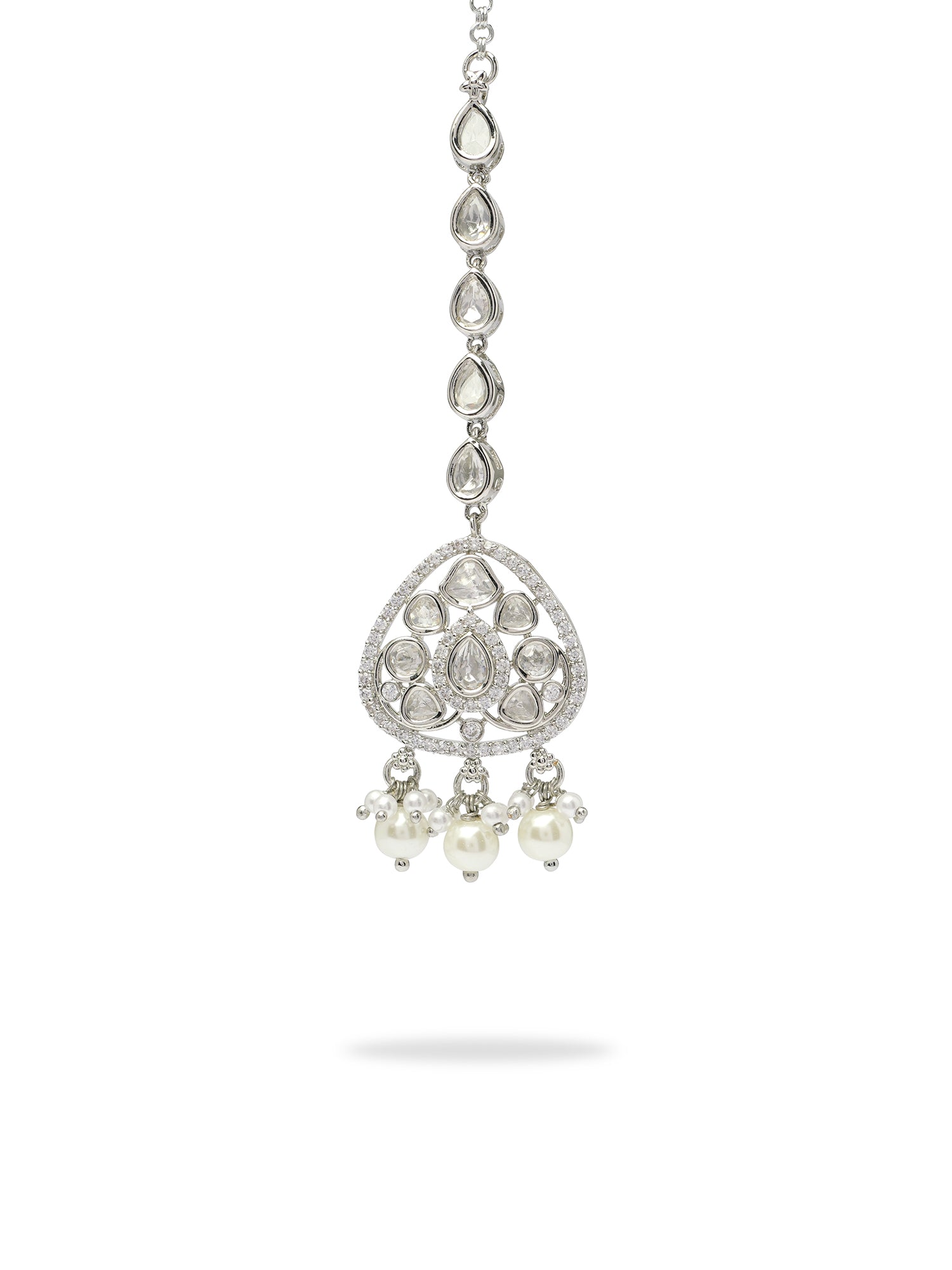 Divya Kundan Necklace Set in Rhodium