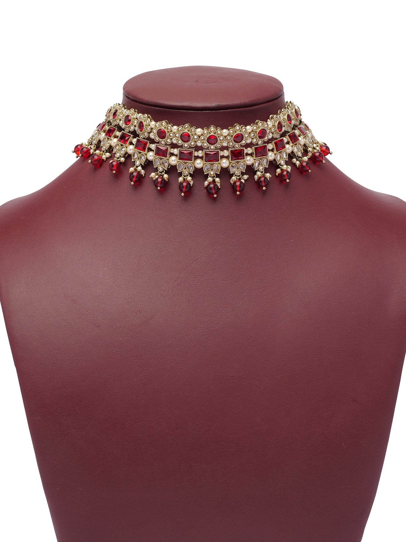 Dulari Necklace Set in Maroon and Antique Gold