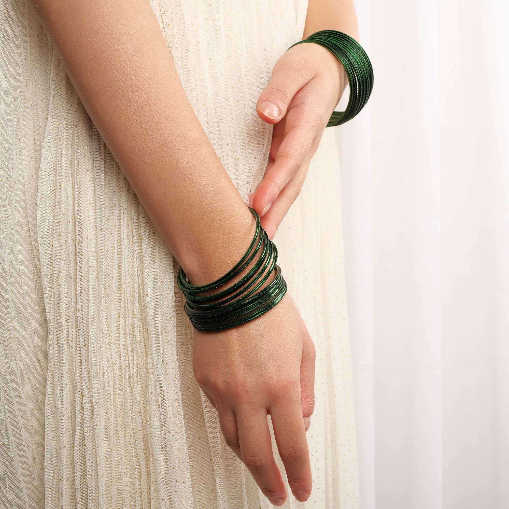 Etched Bangles in Forest Green