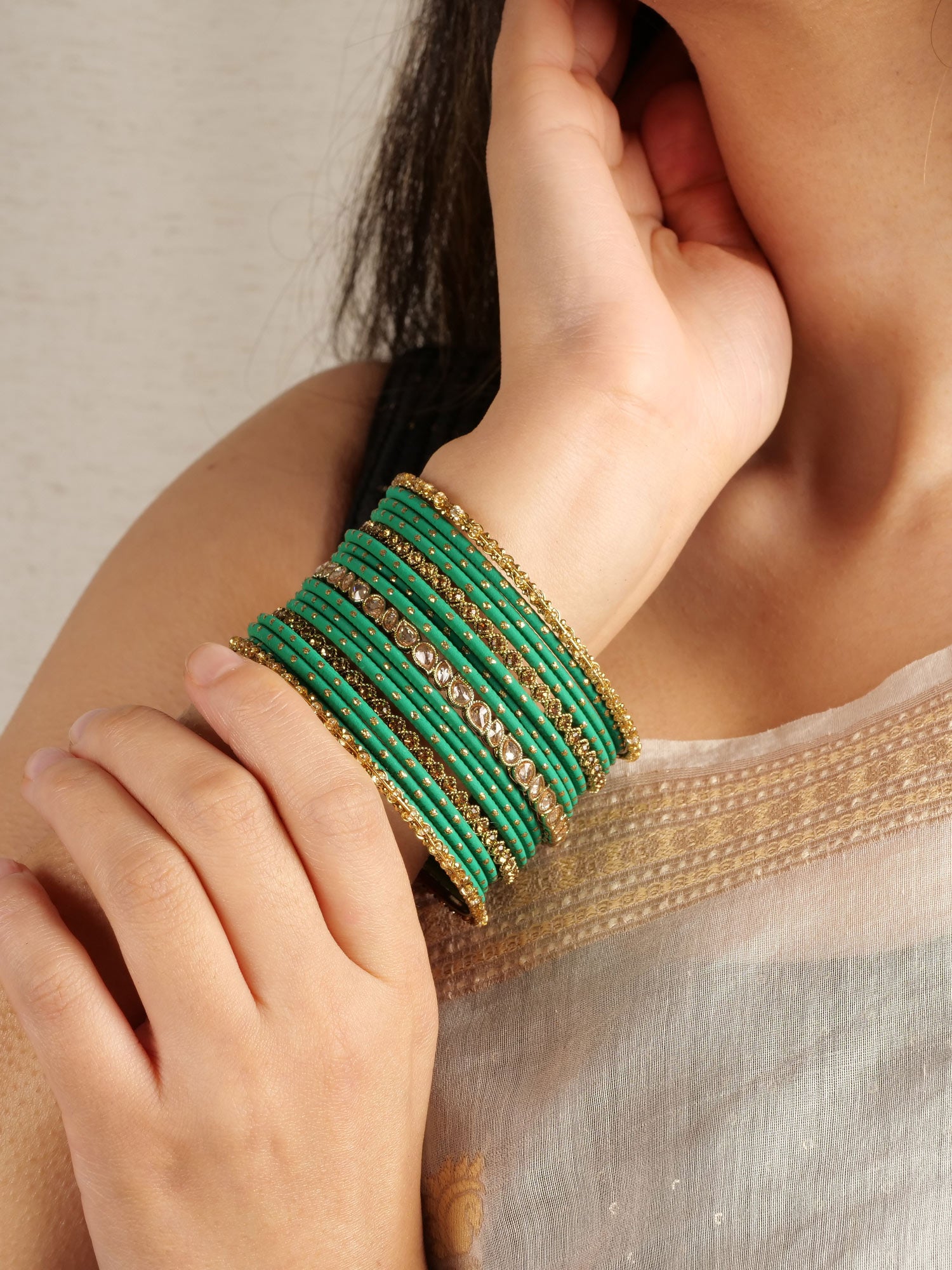 Ethnic Bangle Set in Green