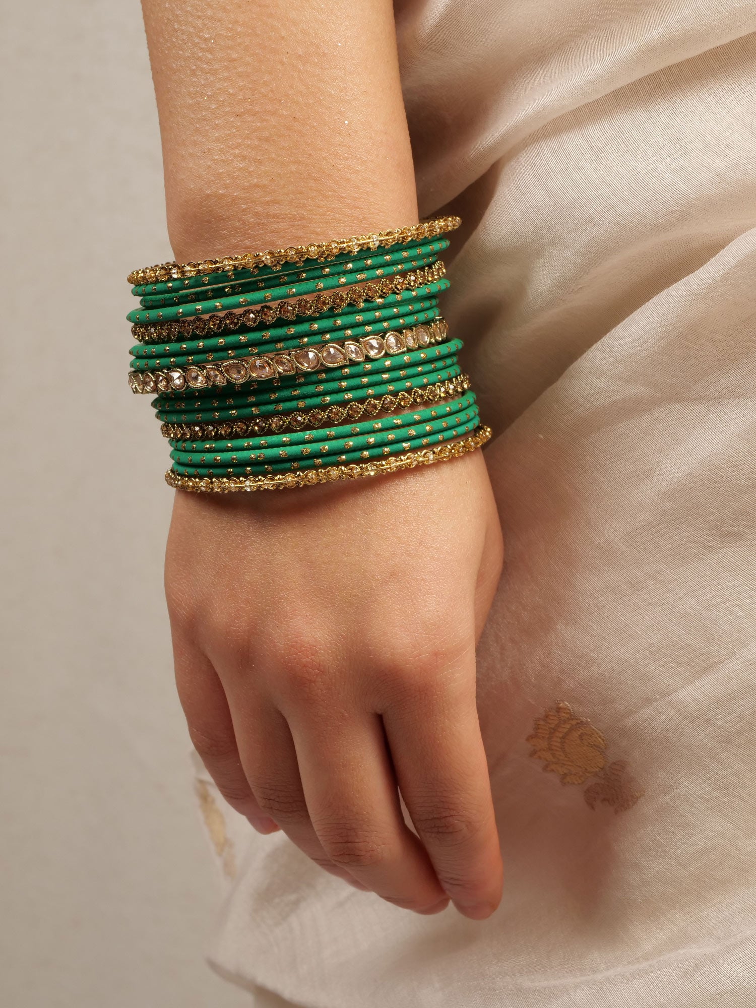 Ethnic Bangle Set in Green