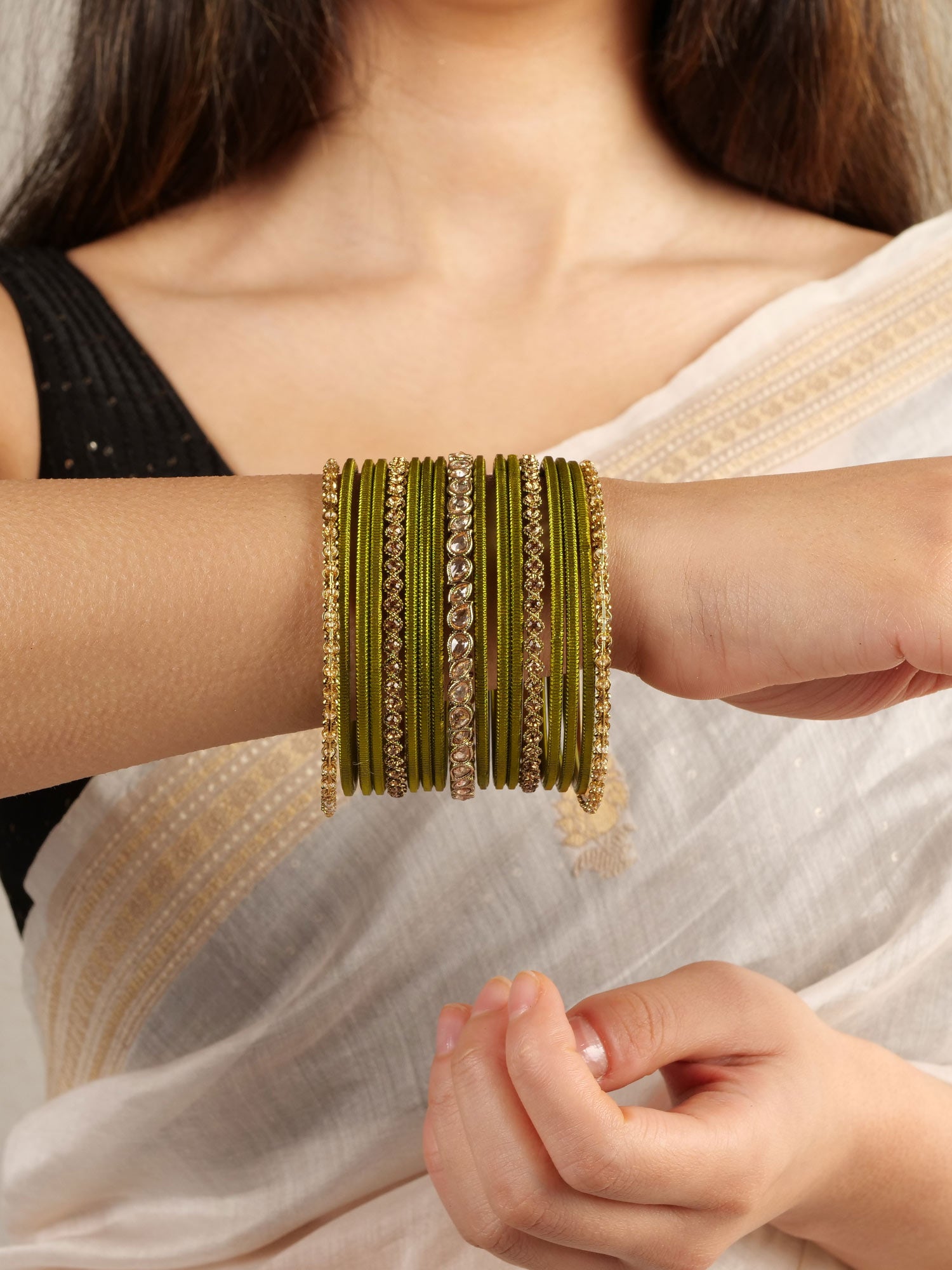 Ethnic Bangle Set in Mehndi Green