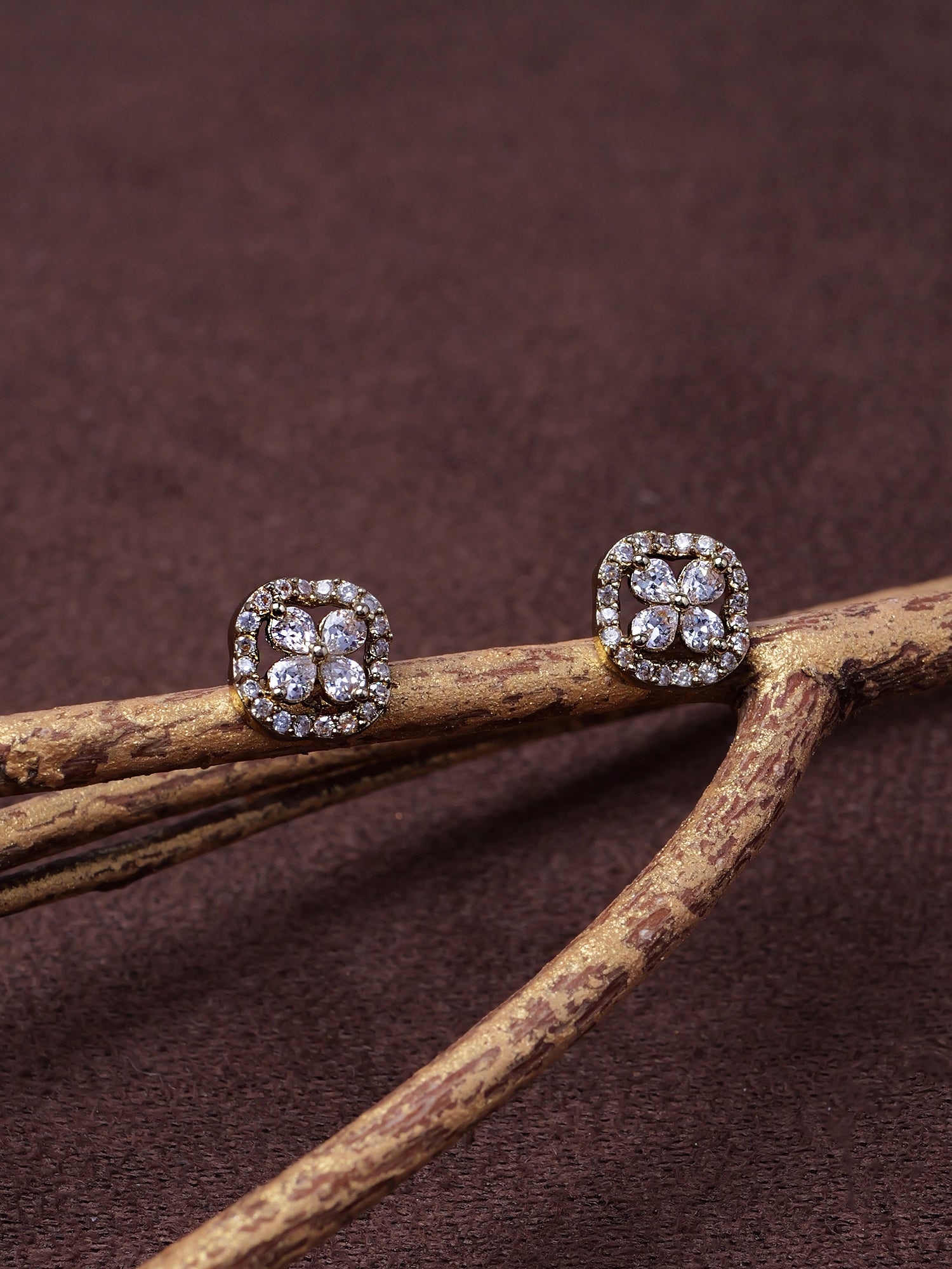 Eden Cubic Zirconia Ear Studs in Antique Gold