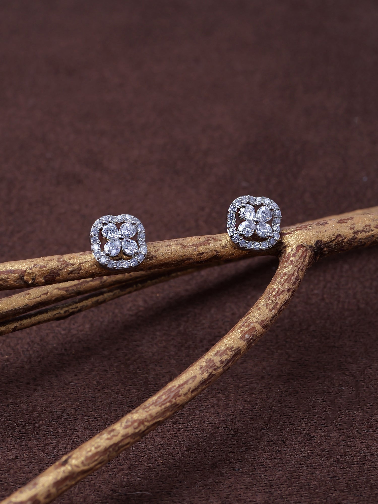 Eden Cubic Zirconia Ear Studs in Rhodium