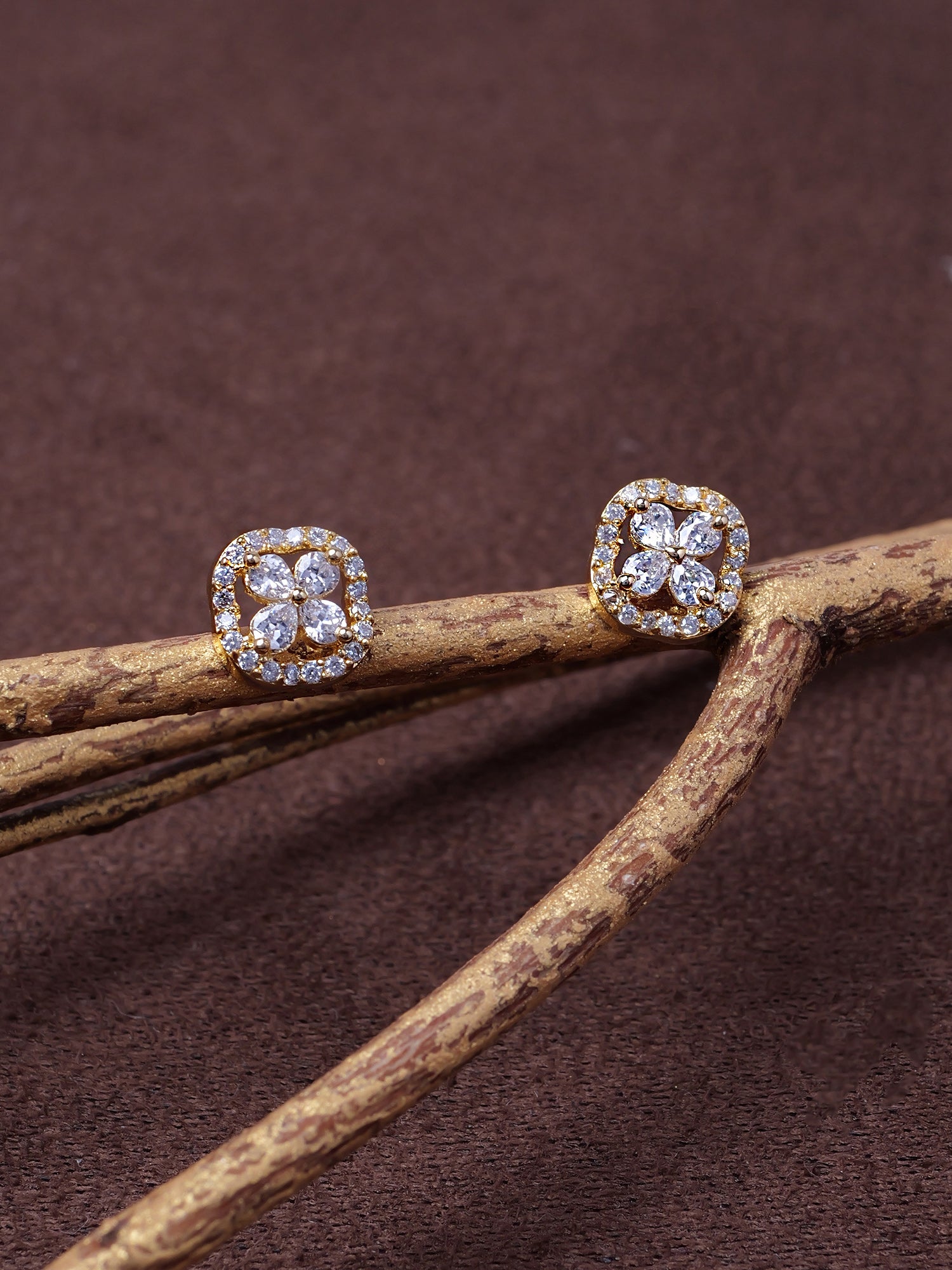 Eden Cubic Zirconia Ear Studs in White and Gold