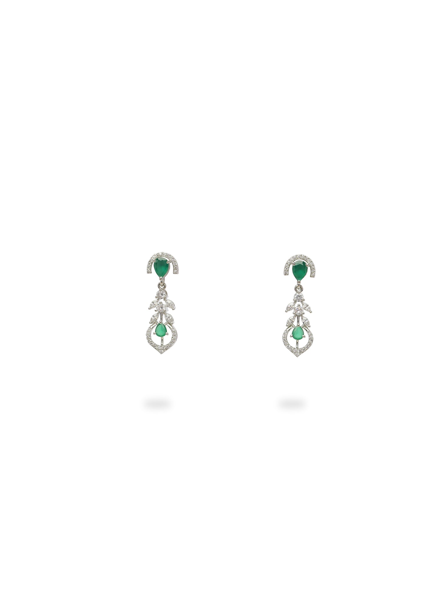 Elara Cubic Zirconia Necklace Set in Green and Rhodium