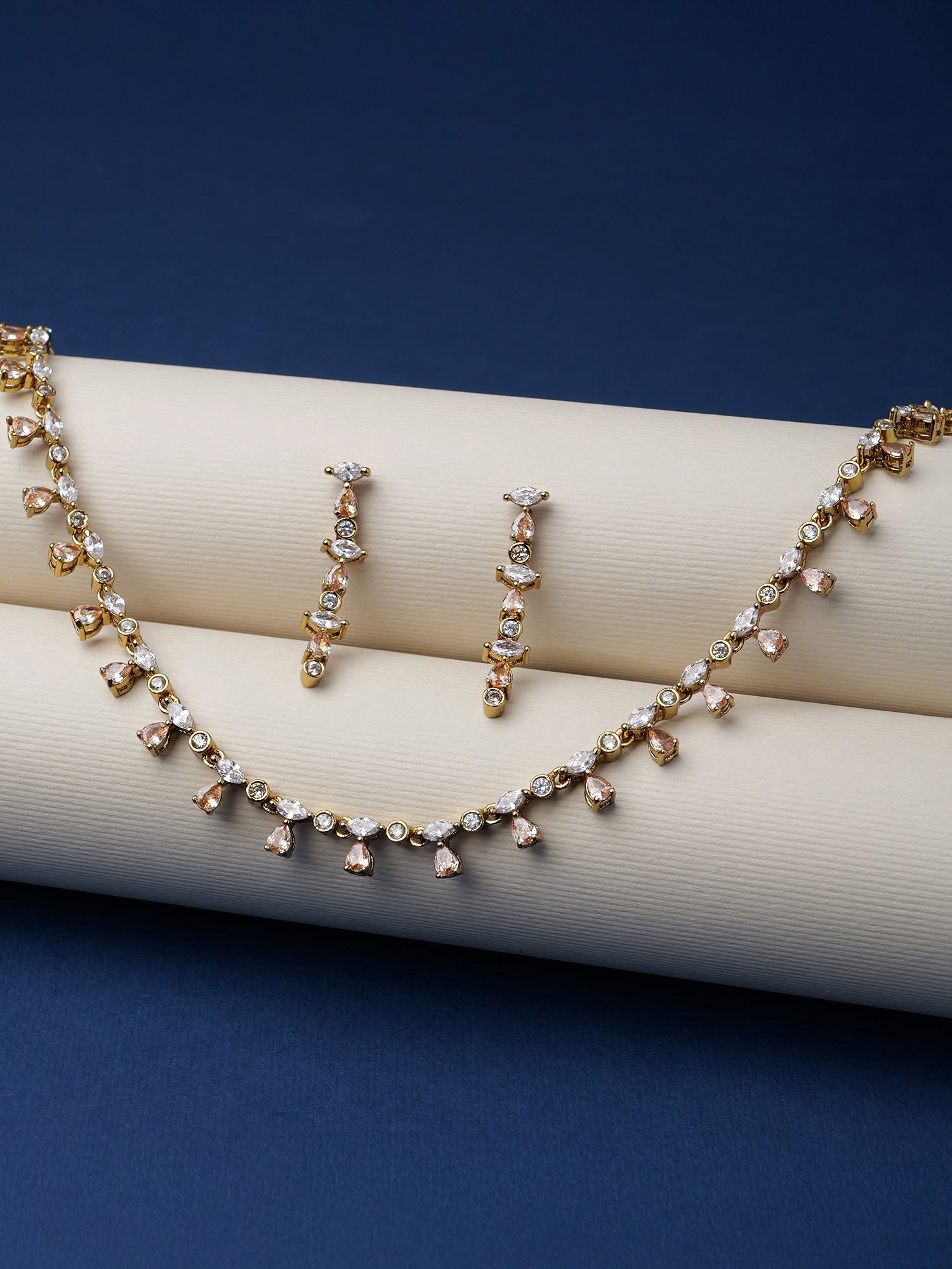 Elegant Cubic Zirconia Necklace Set in Champagne