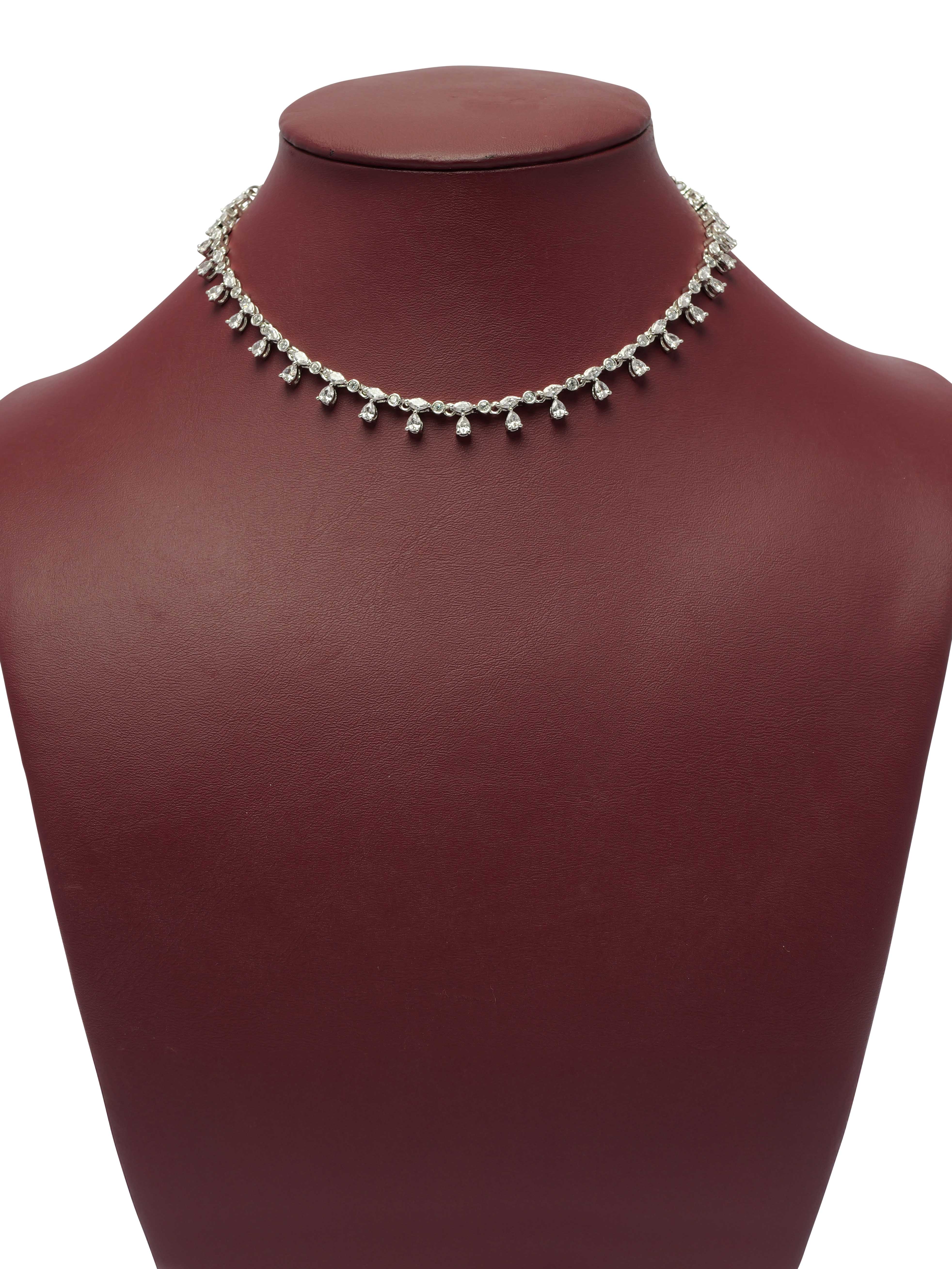 Elegant Cubic Zirconia Necklace Set in Rhodium