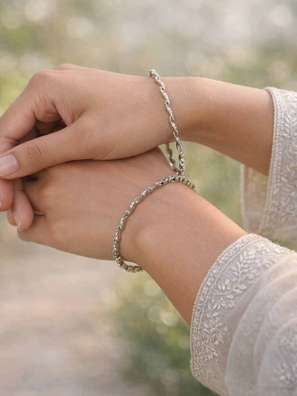 Elena Cubic Zirconia Bangles in Rhodium