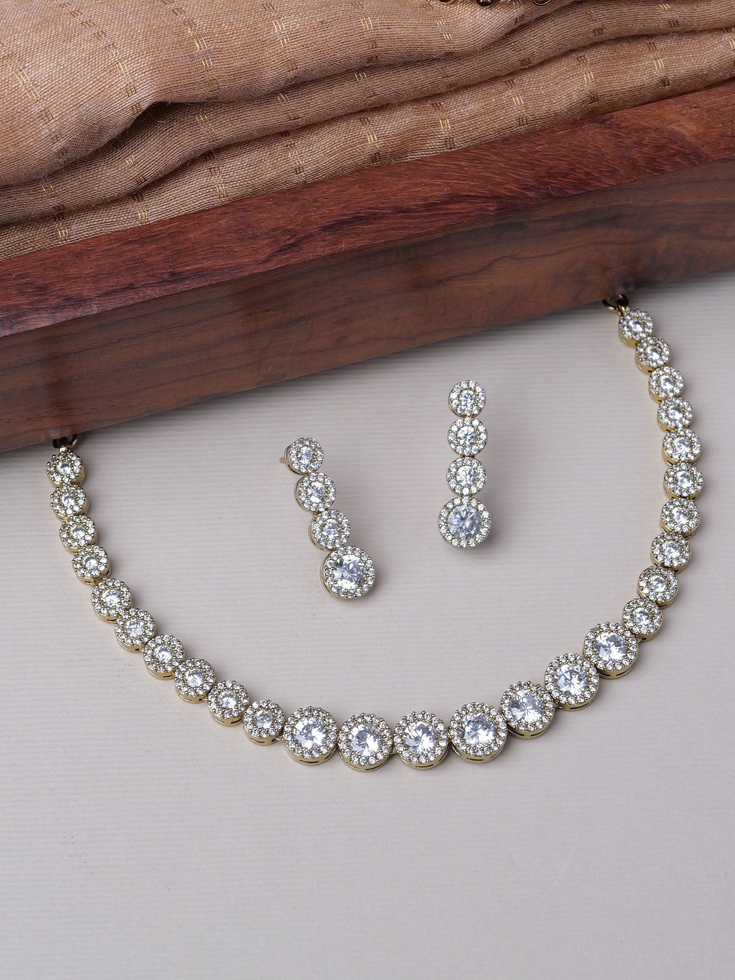 Eloise Simple Cubic Zirconia Necklace Set in White