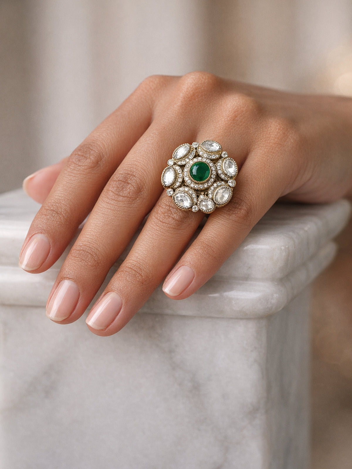 Esha Kundan Ring in Green 