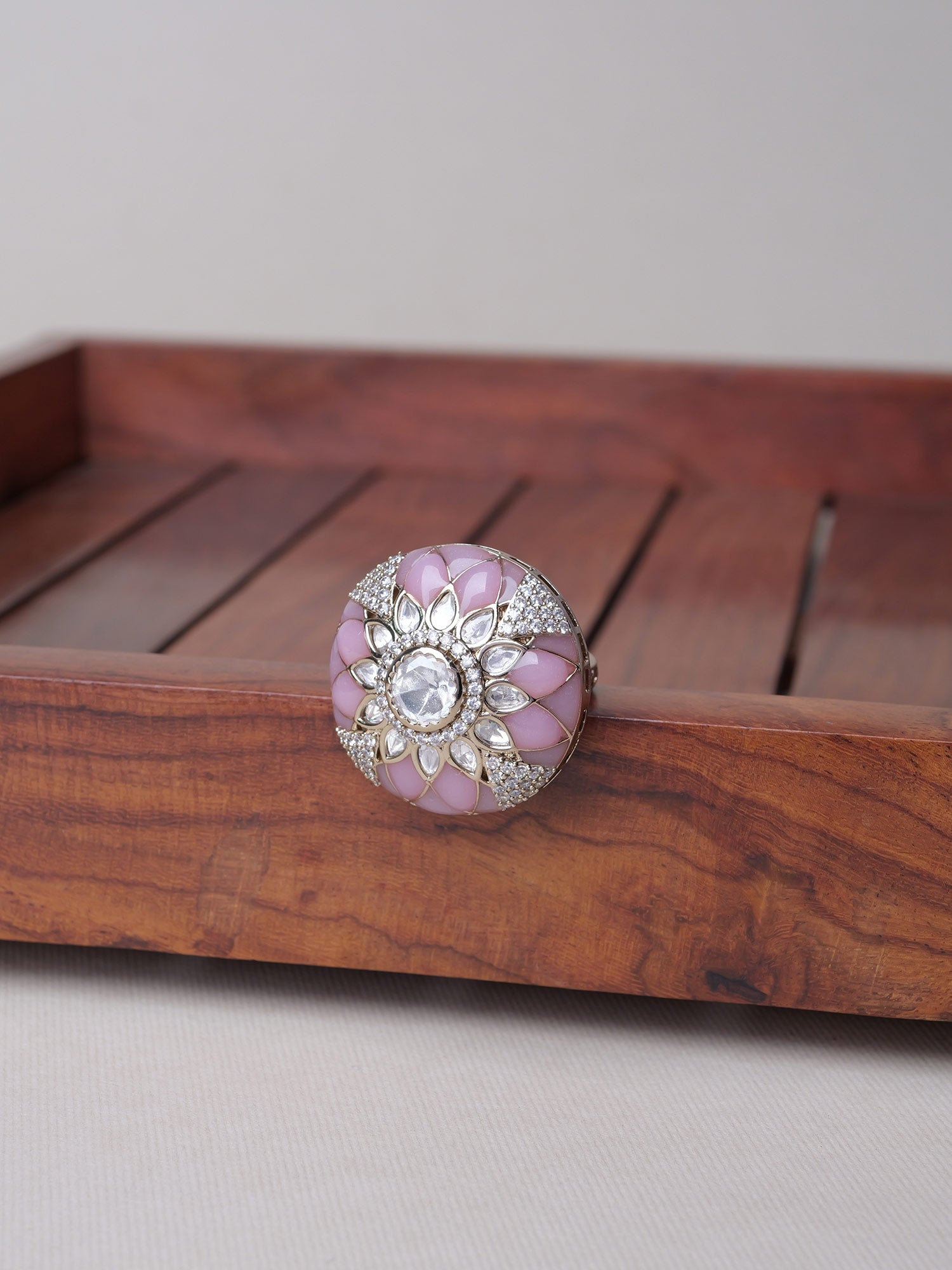 Eshara Kundan Ring in Pink