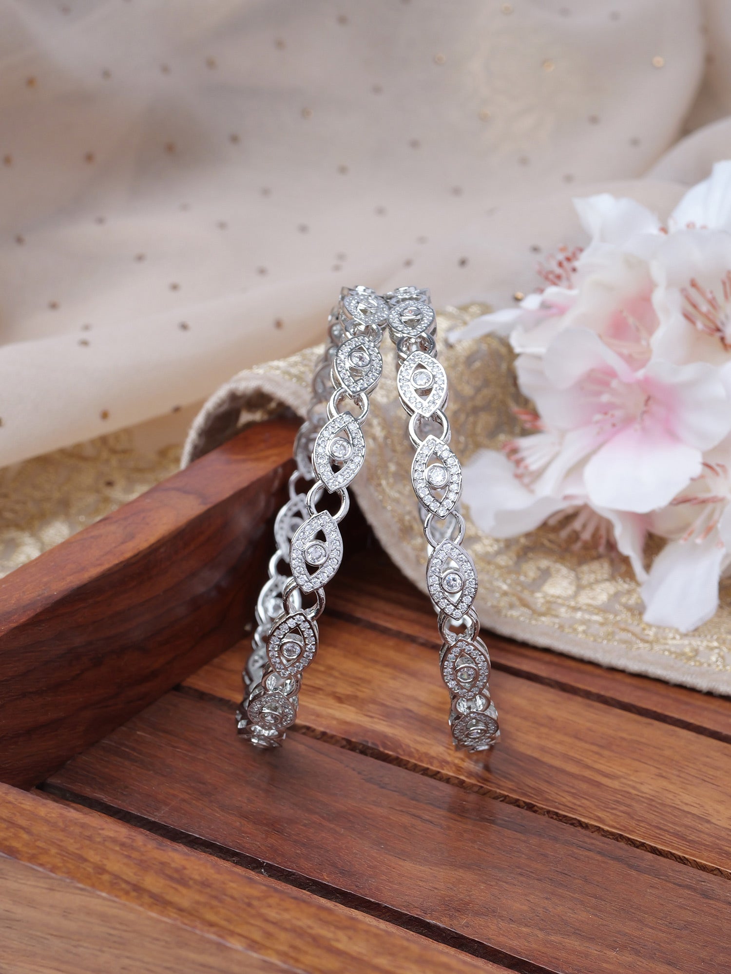 Estelle Cubic Zirconia Kadas in Rhodium