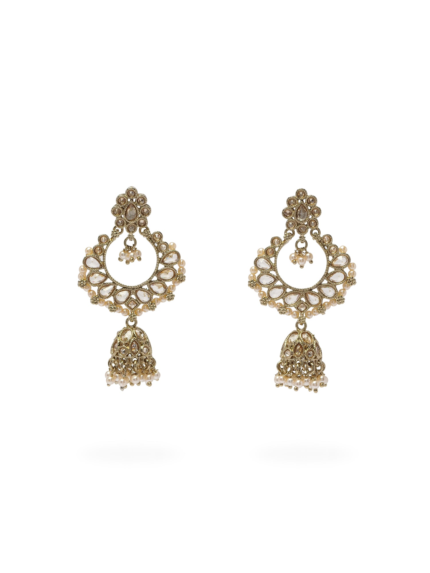 Ethnic Bead Edge Jhumka Earrings in Champagne