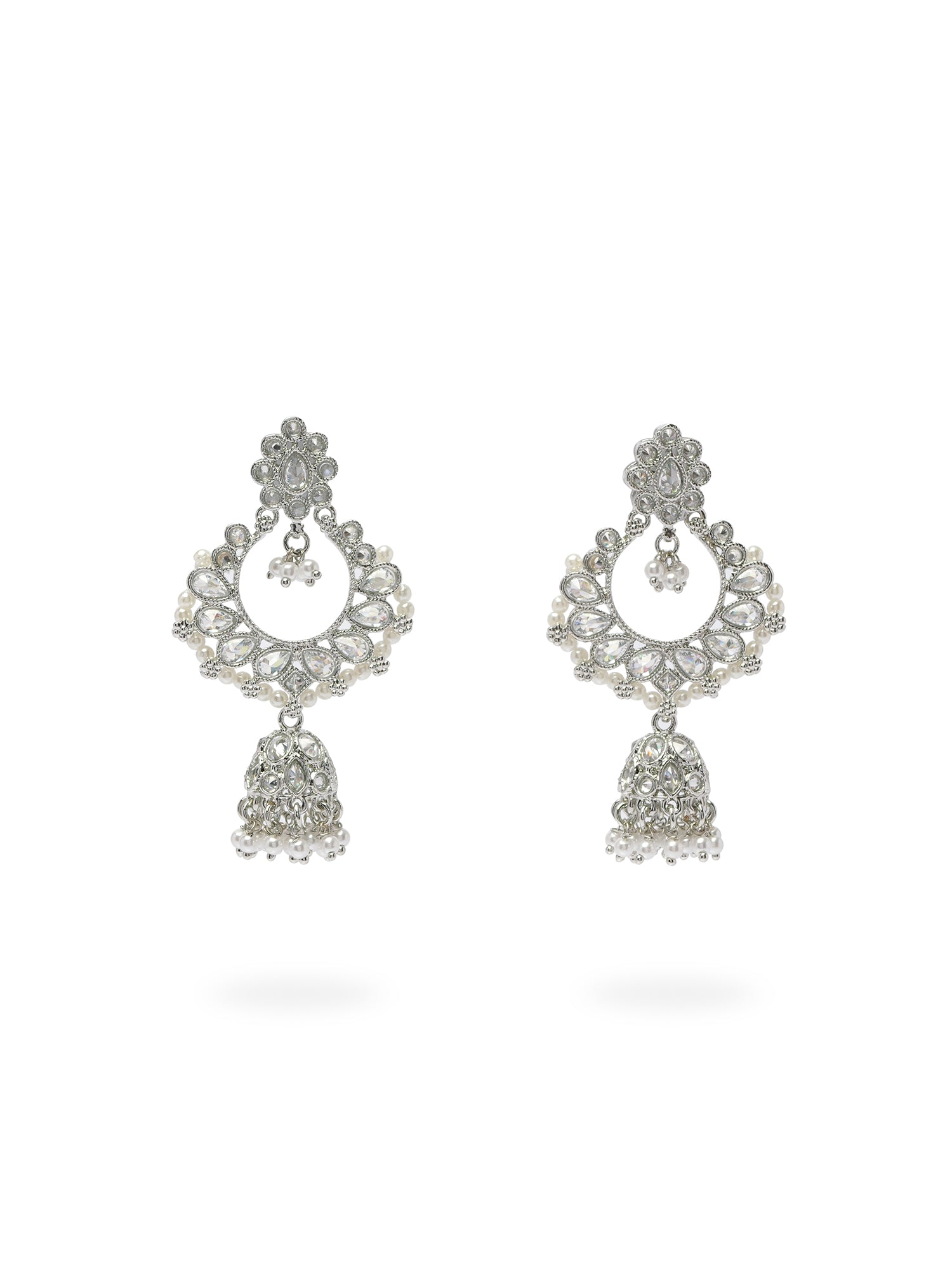 Ethnic Bead Edge Jhumka Earrings in Rhodium