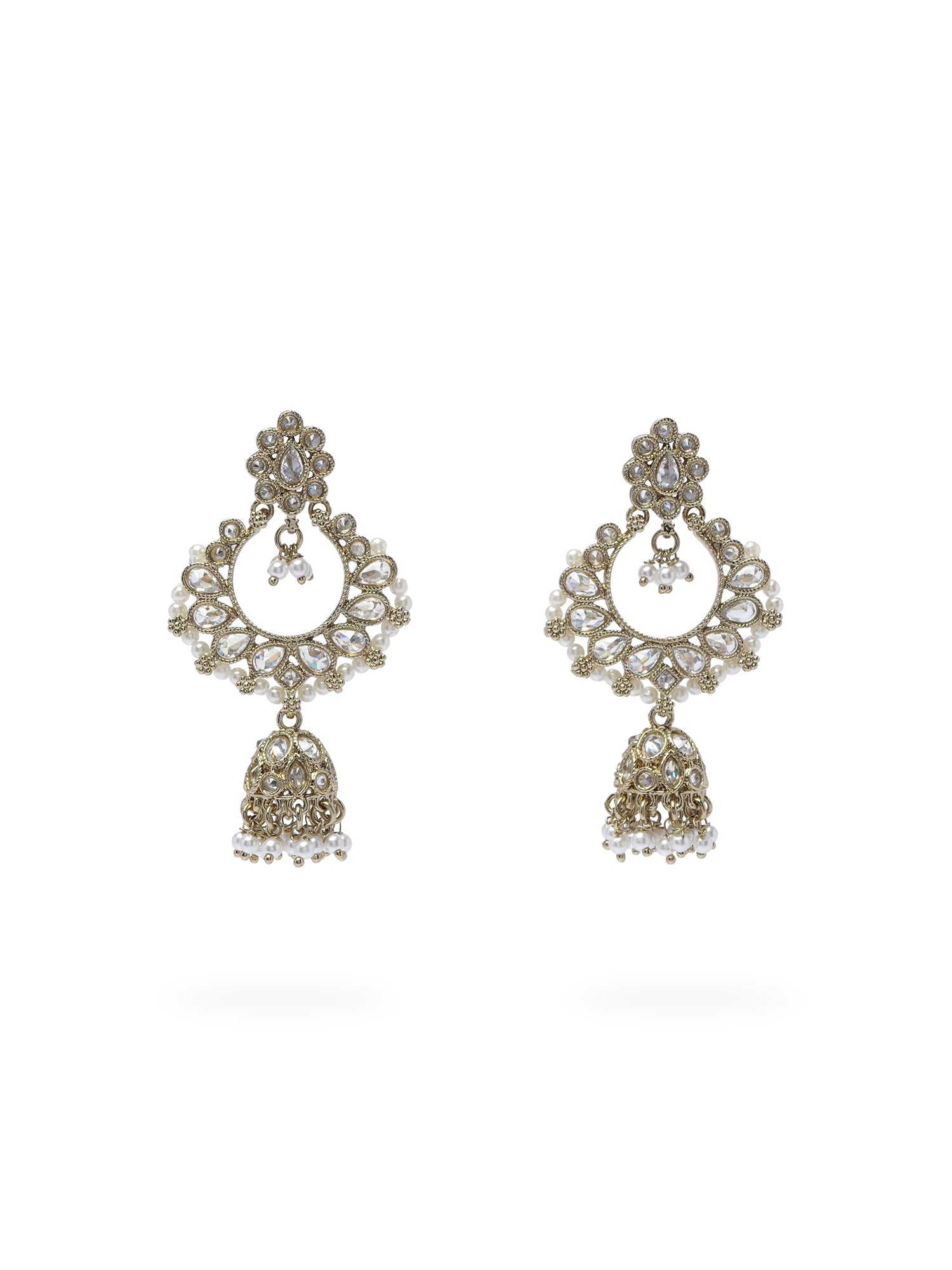 Ethnic Bead Edge Jhumka Earrings in White