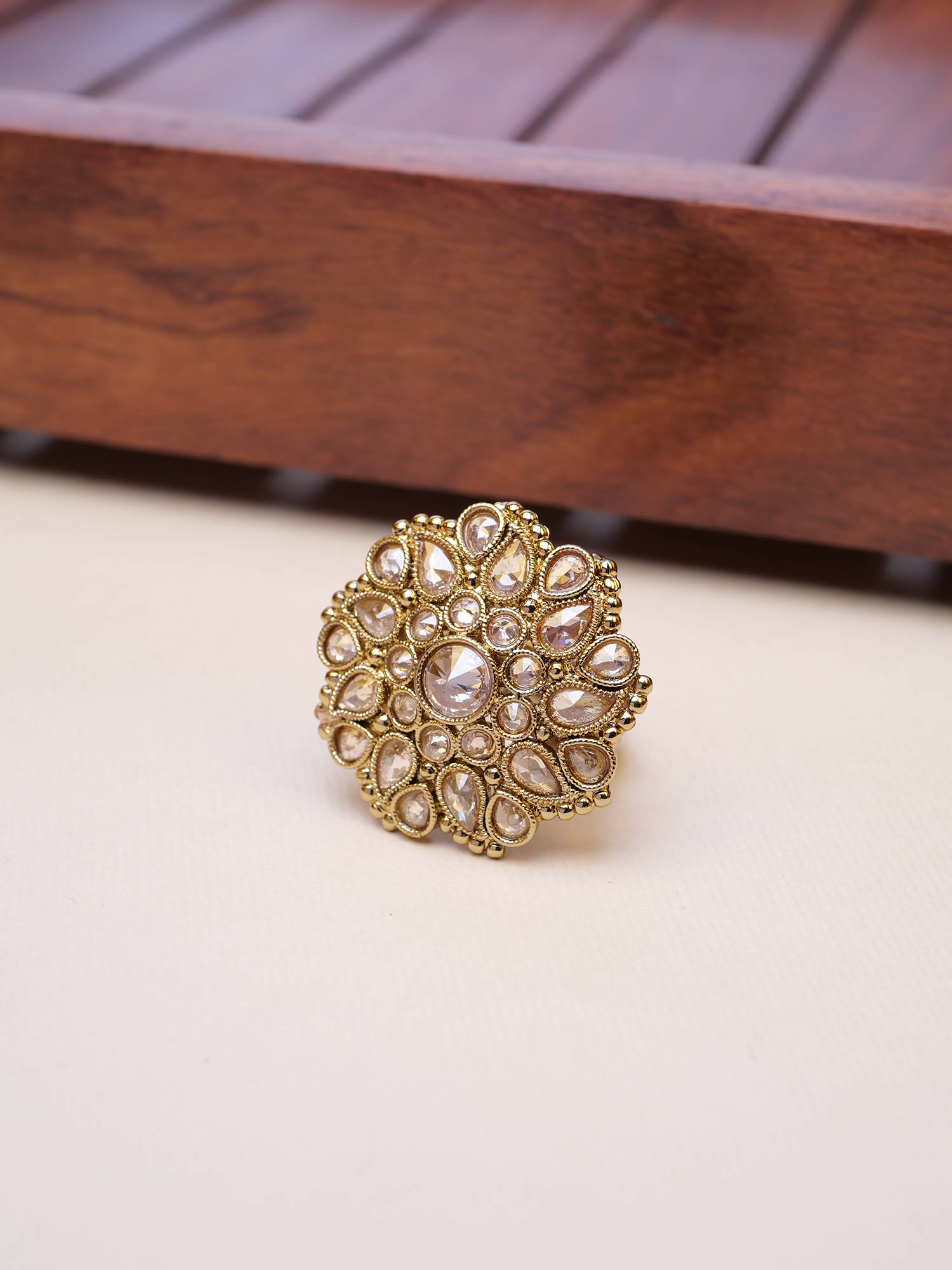 Eva Round Ring in Champagne and Antique Gold