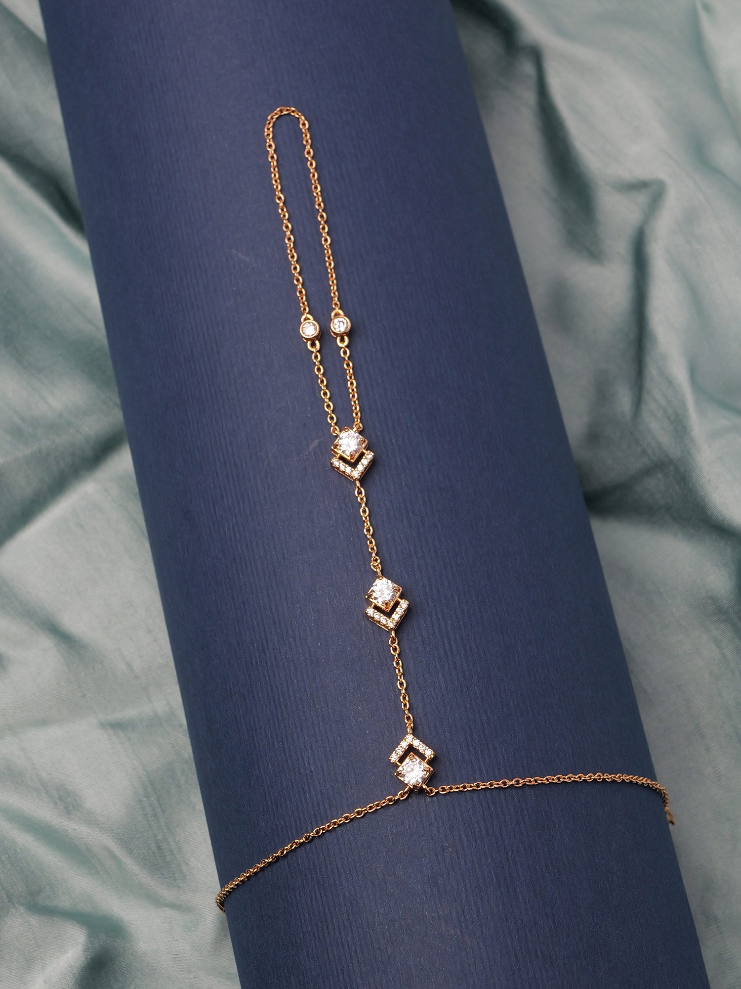 Evania Cubic Zirconia Hand Chain in Gold