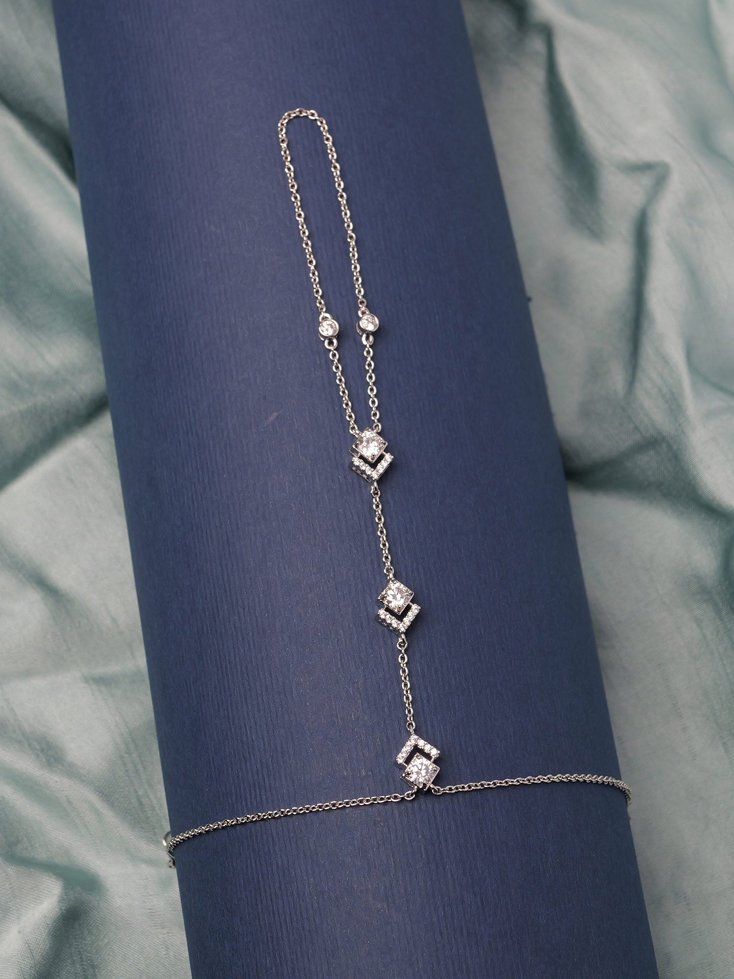 Evania Cubic Zirconia Hand Chain in Rhodium