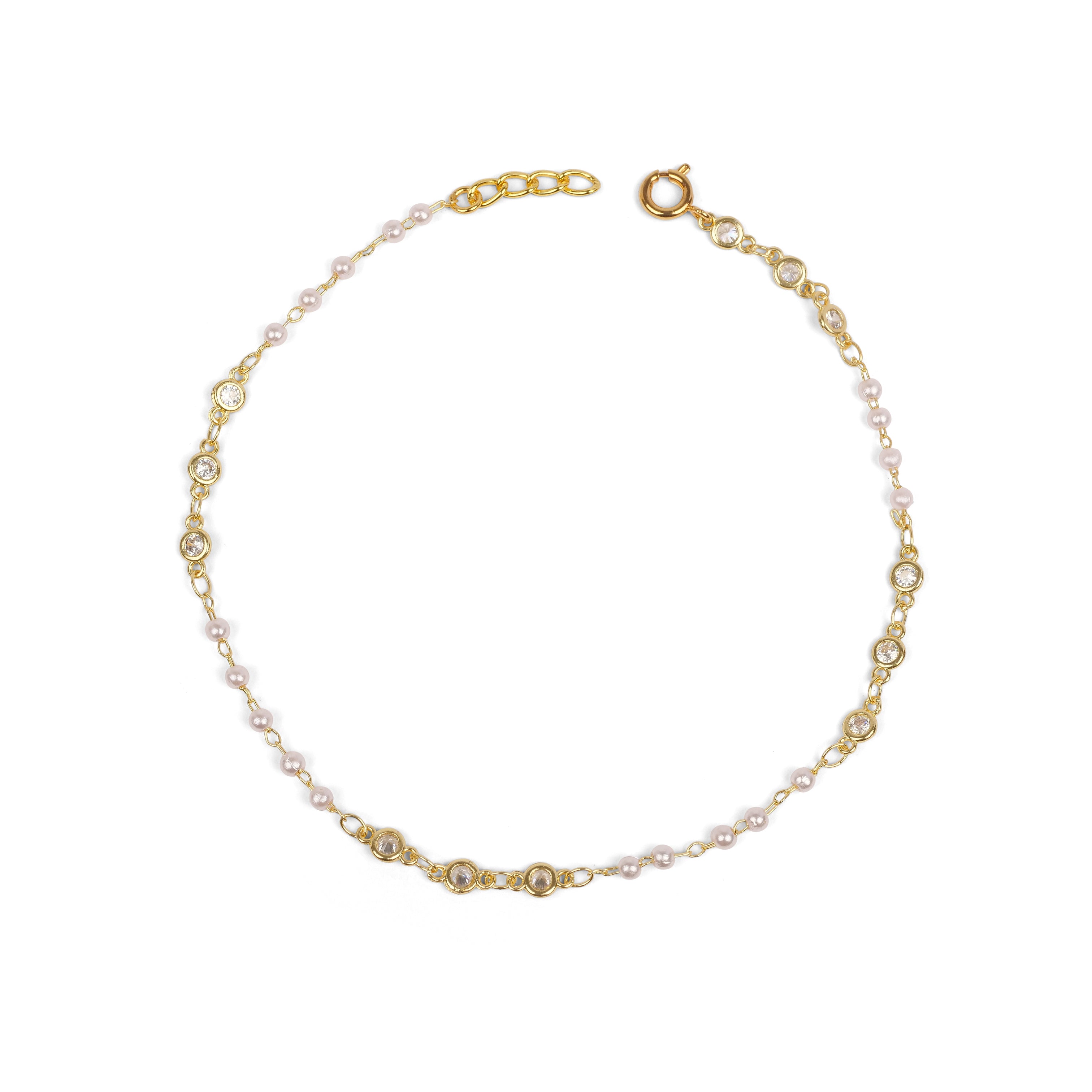 Delicate Pearl and White Crystal Anklet