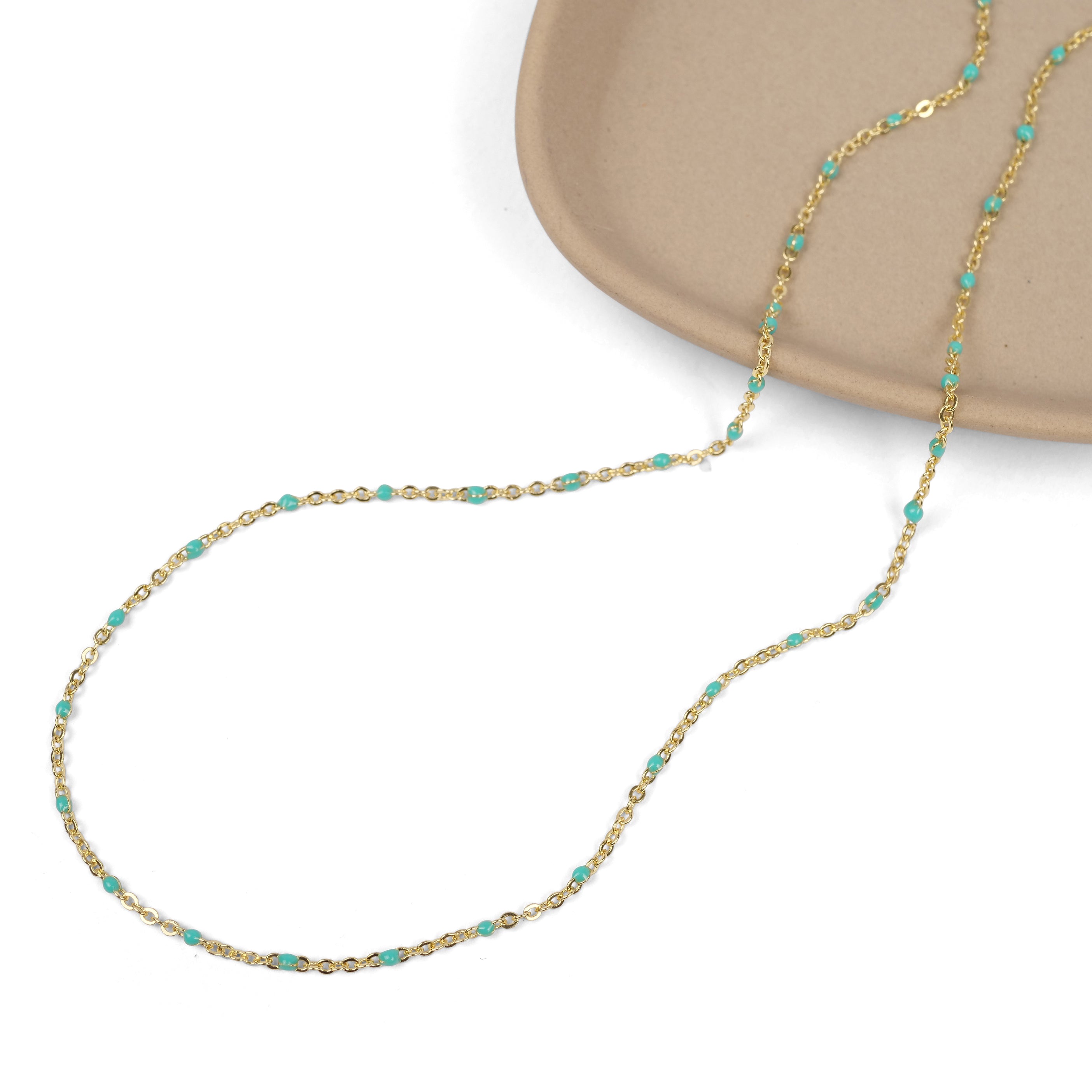 Delicate Green Bead Chain in Gold