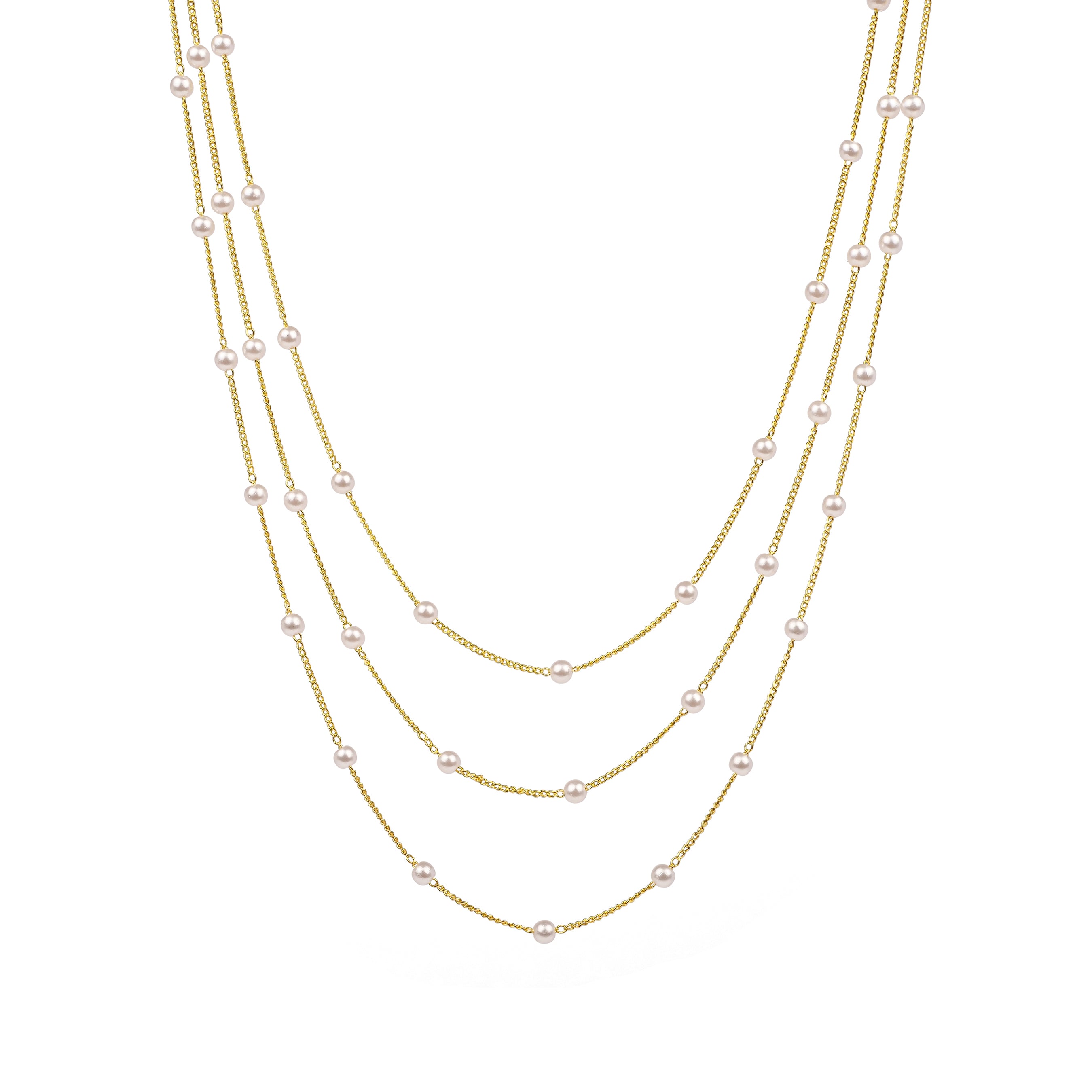 Triple Layer Pearl Chain in Gold