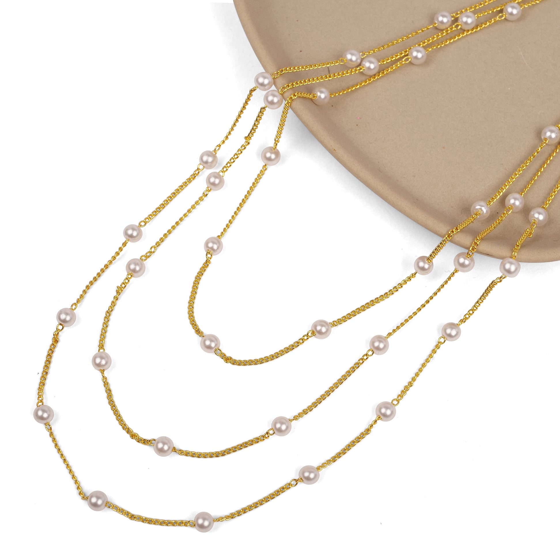 Triple Layer Pearl Chain in Gold