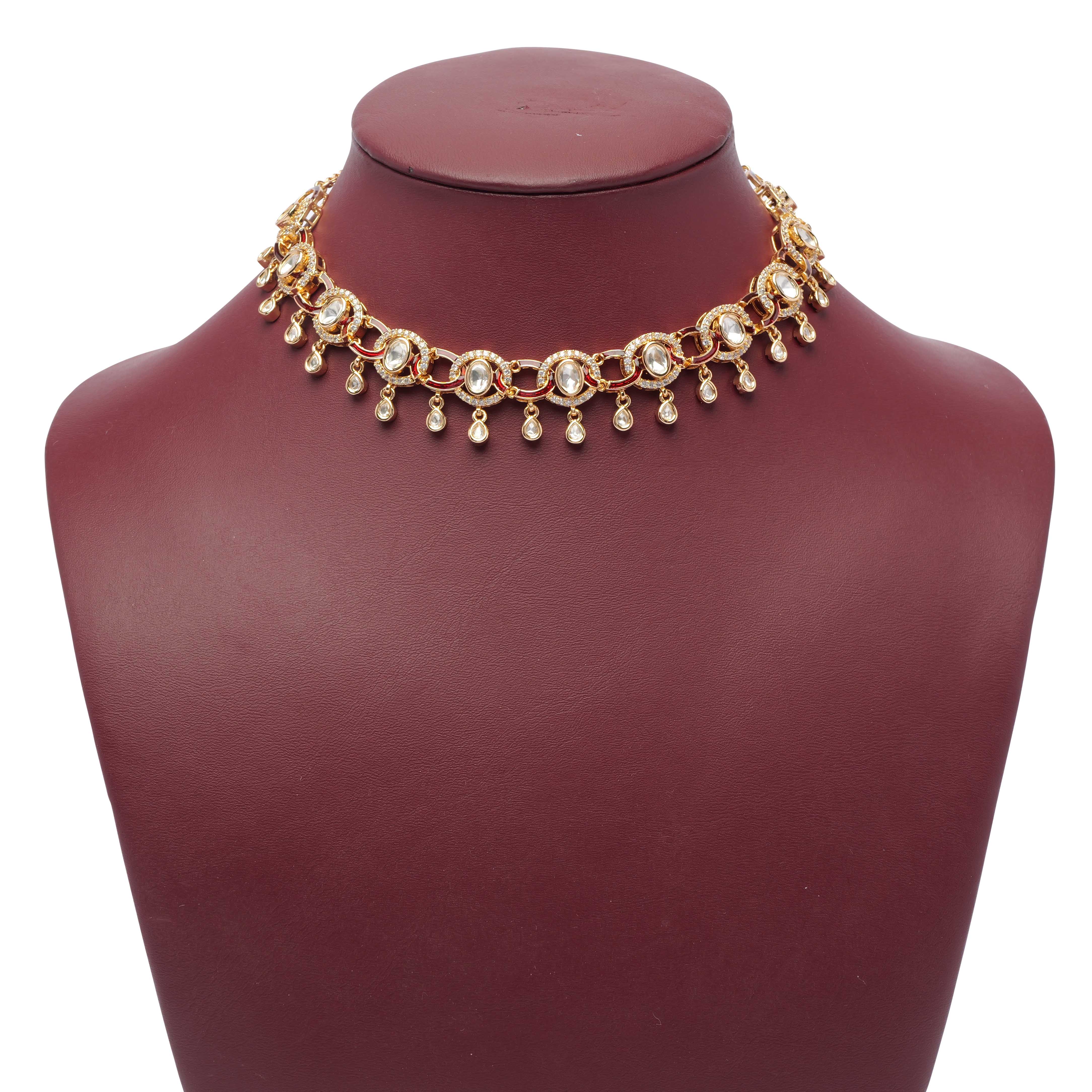 Farah Kundan Necklace Set in Maroon