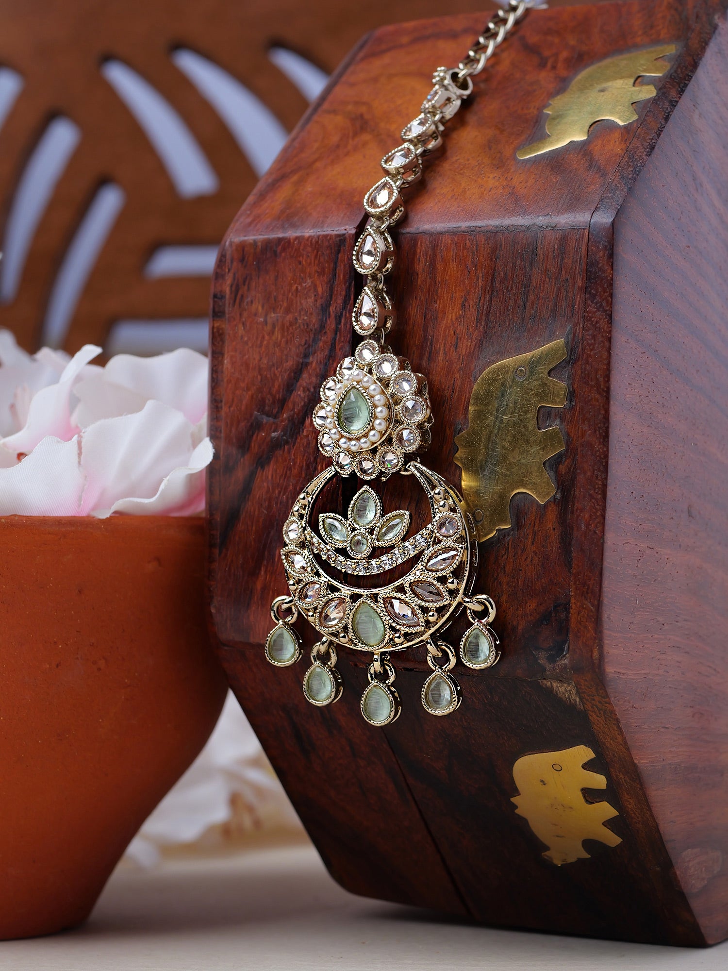 Fariha Pearl Maang Tikka in Mint