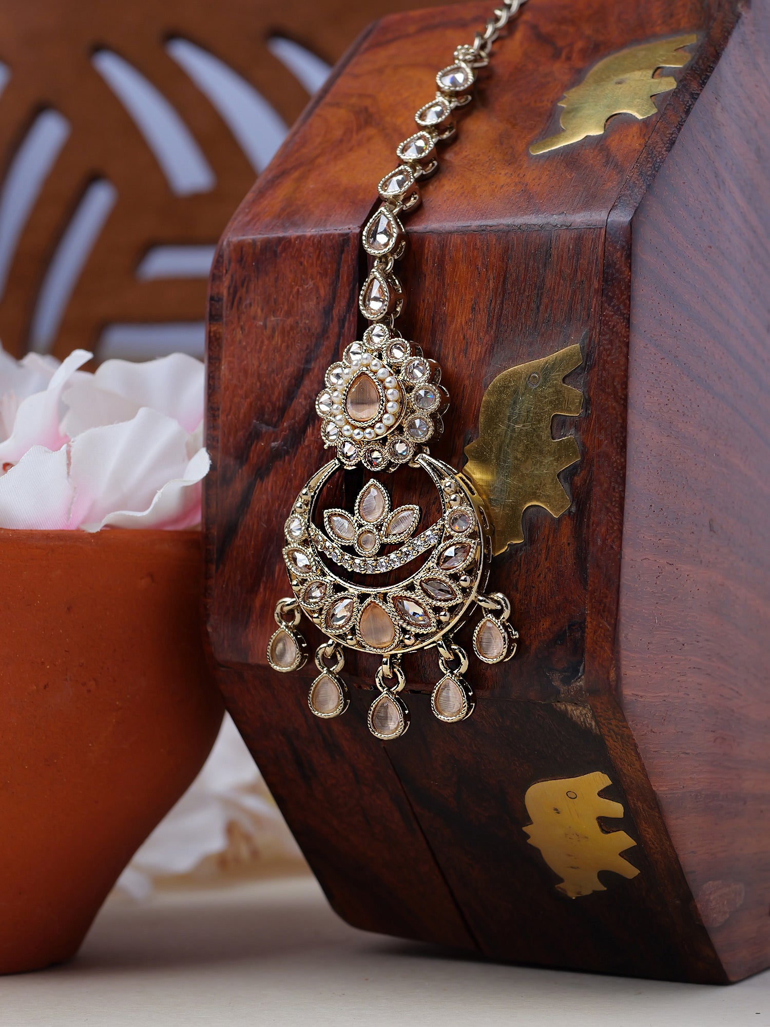 Fariha Pearl Maang Tikka in Peach