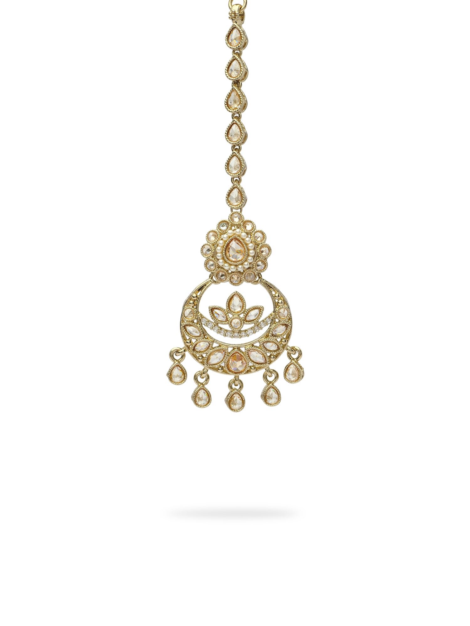Fariha Pearl Maang Tikka in Champagne