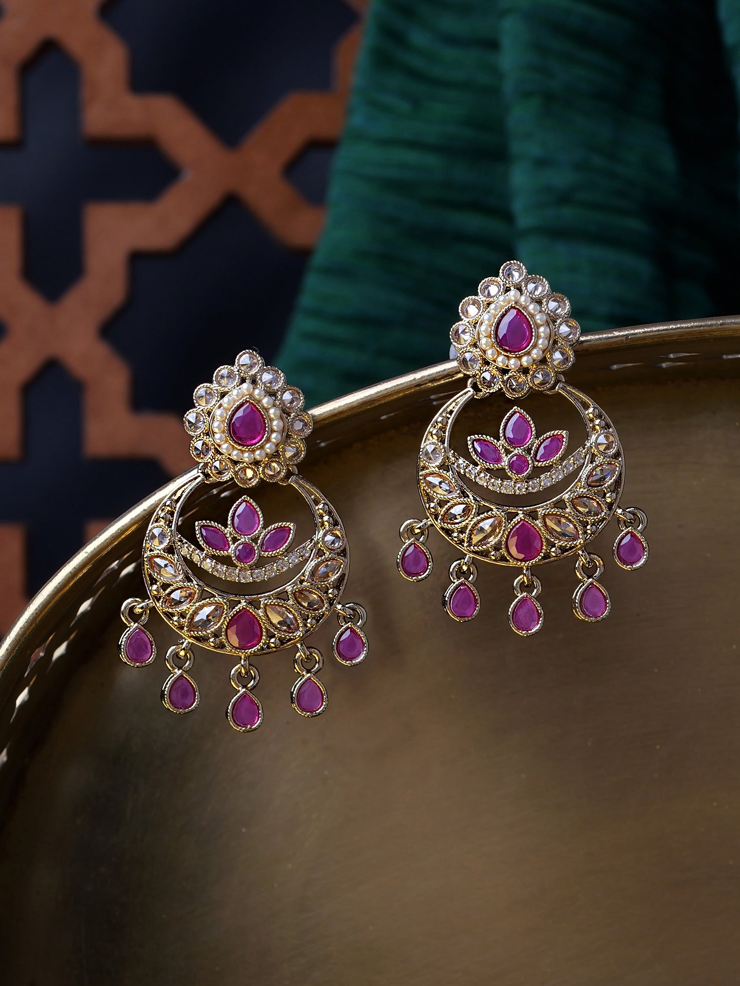 Fariha Pearl Earrings in Hot Pink