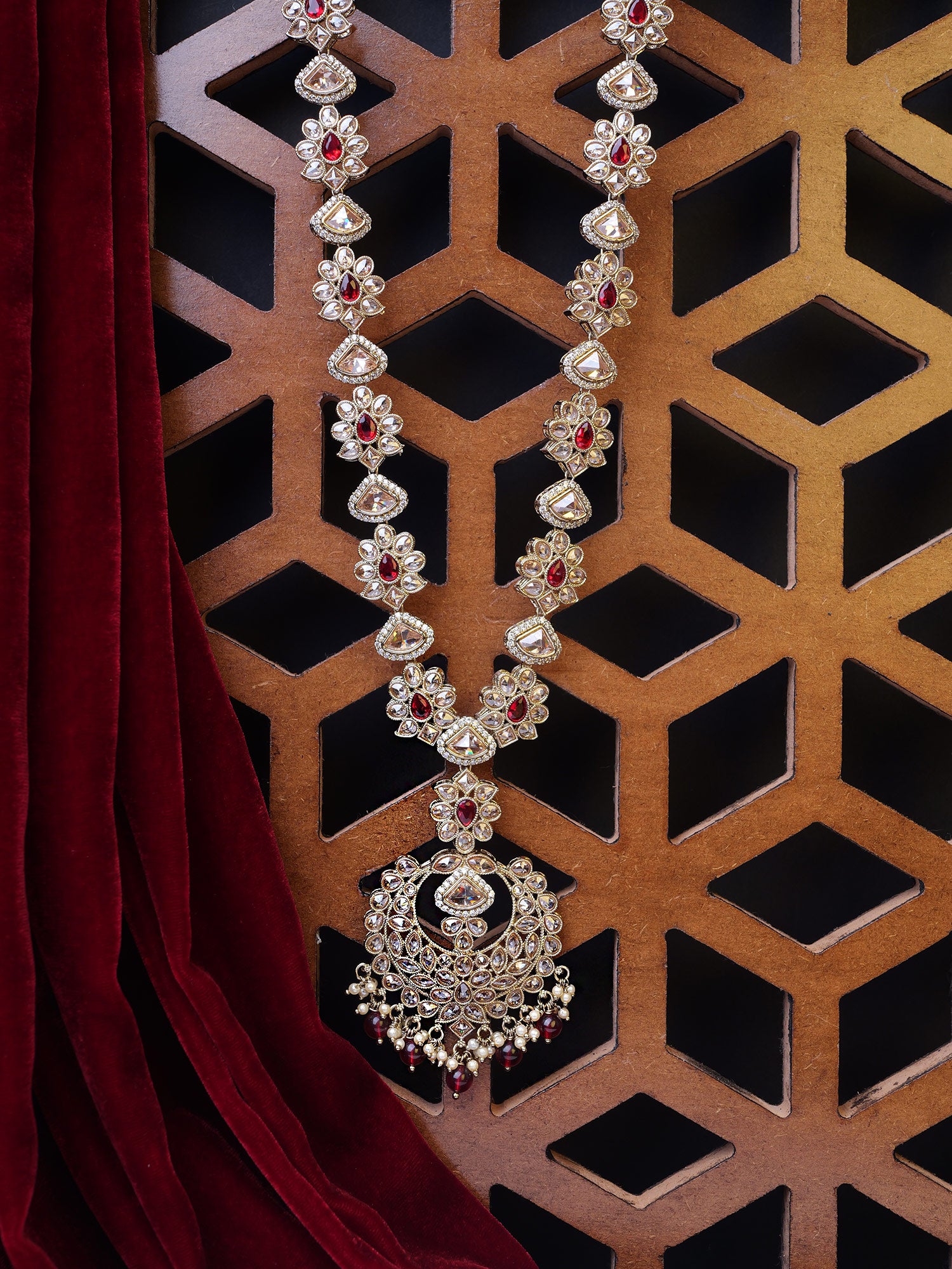 Ferozah Rani Haar in Maroon and Antique Gold