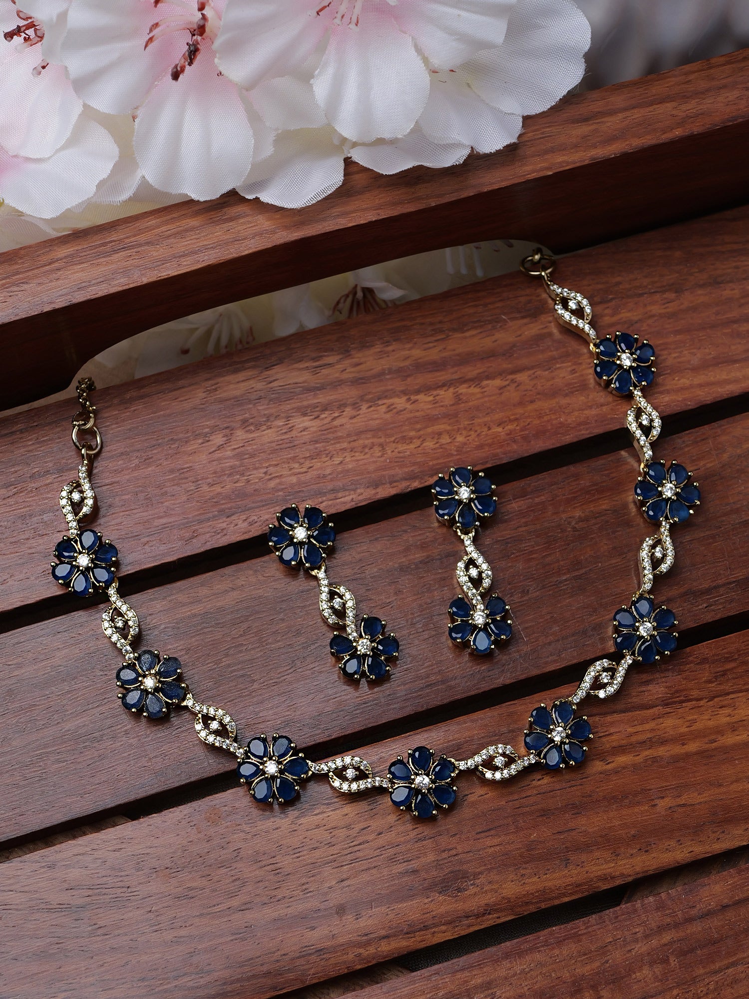 Flora Cubic Zirconia Necklace Set in Blue