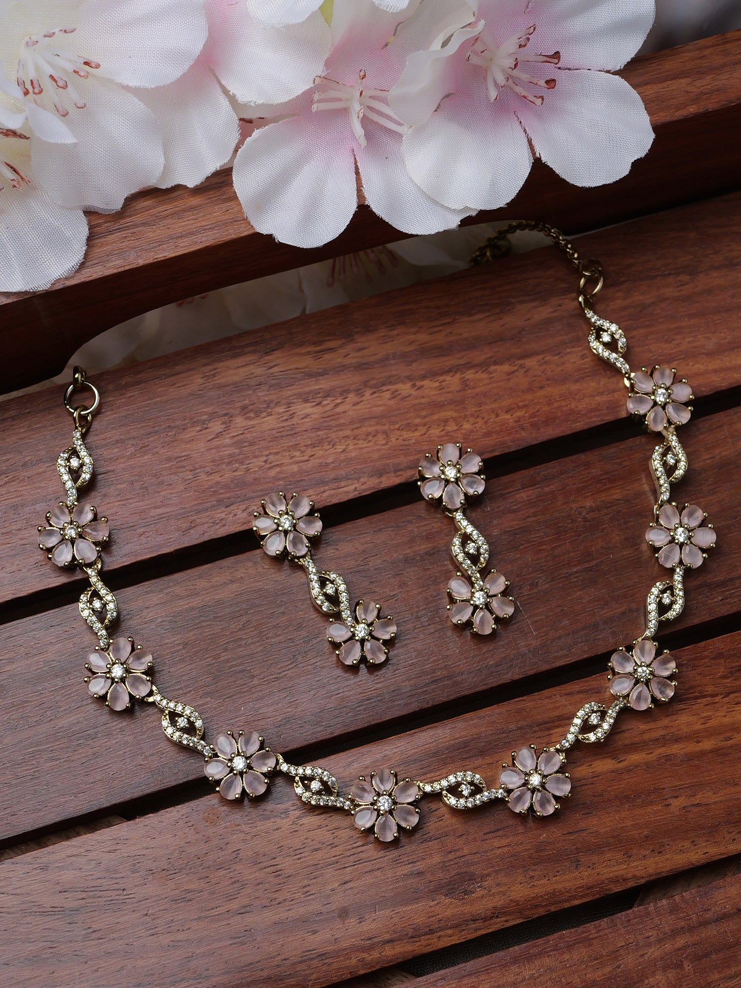 Flora Cubic Zirconia Necklace Set in Pink
