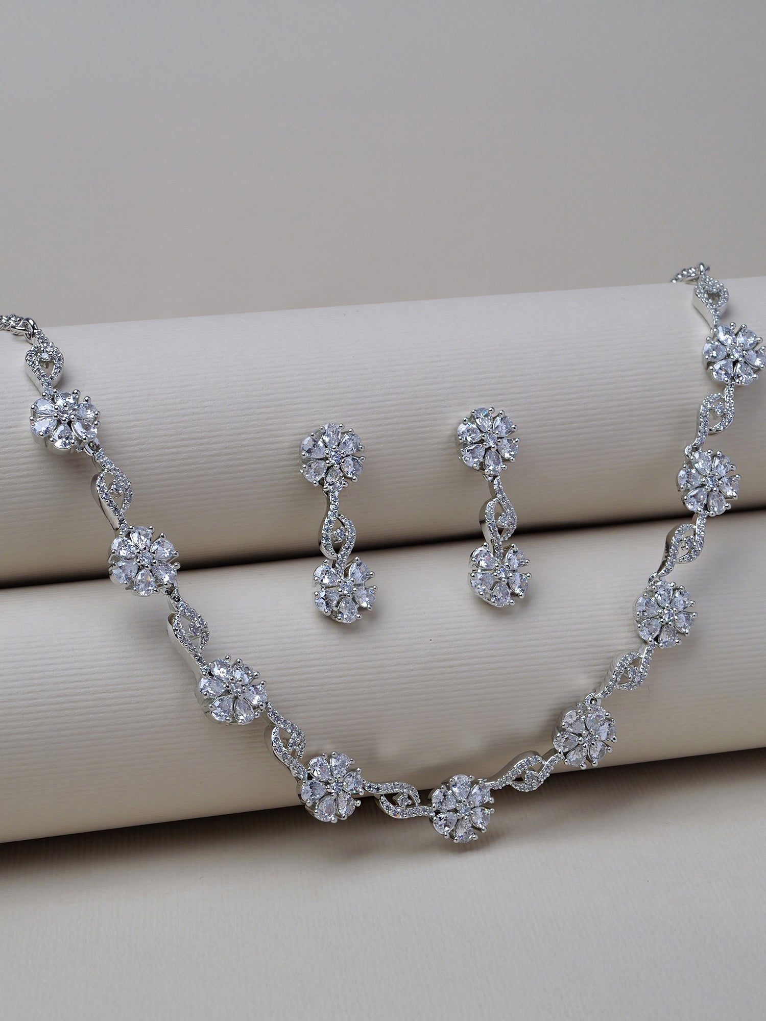 Flora Cubic Zirconia Necklace Set in Rhodium