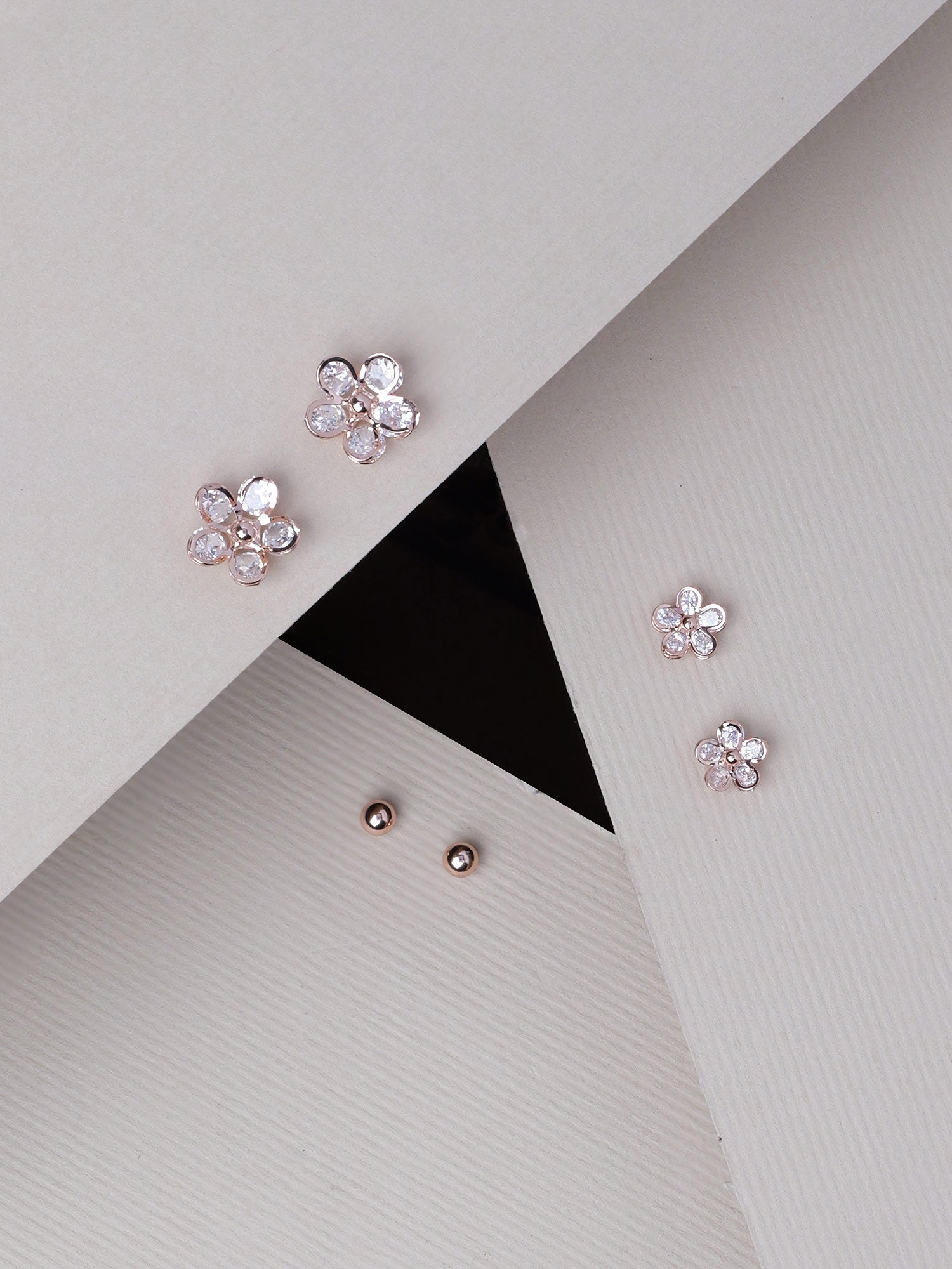 Flora Pack of 3 Rose Gold Cubic Zirconia Studs