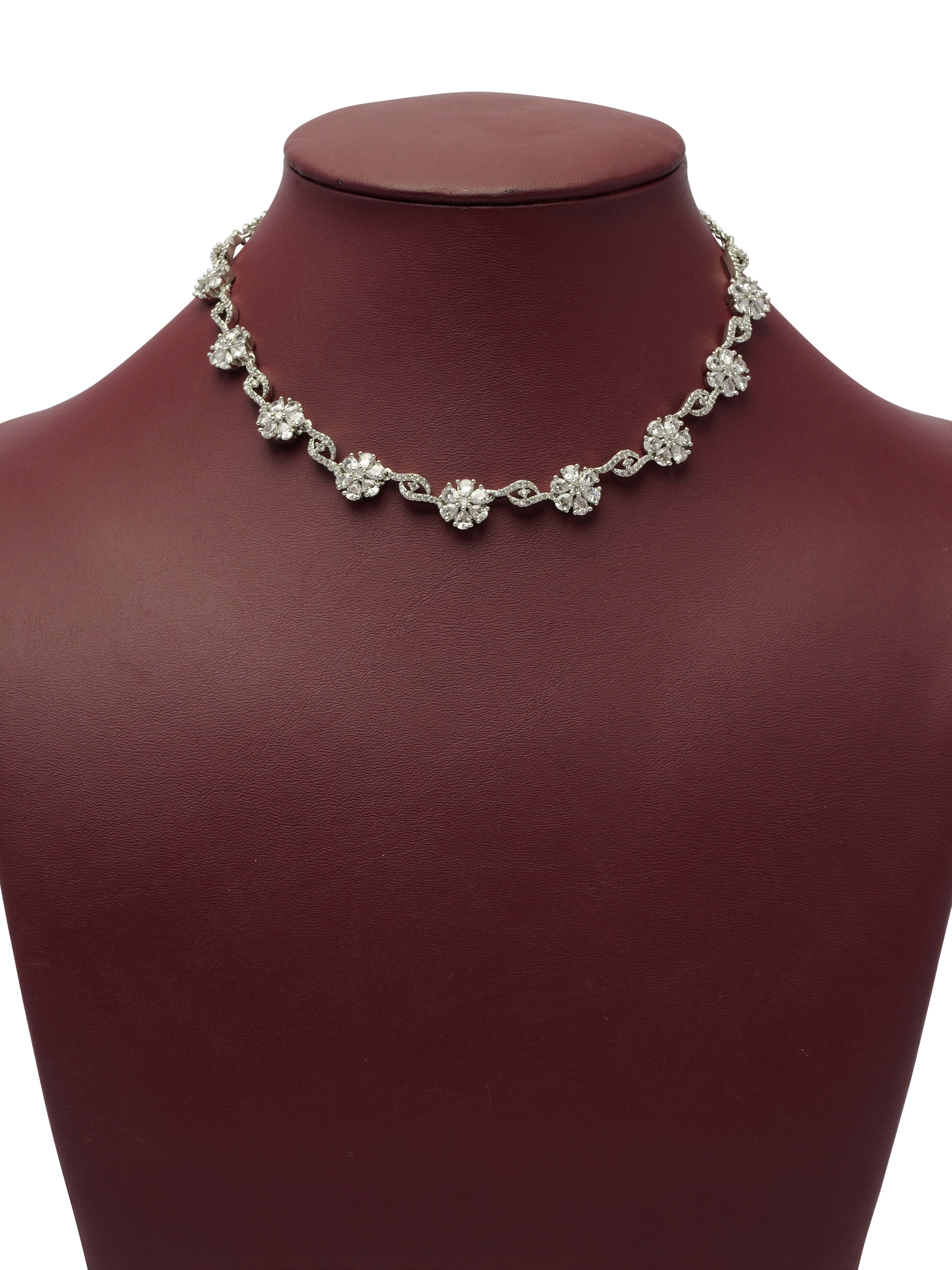 Flora Cubic Zirconia Necklace Set in Rhodium